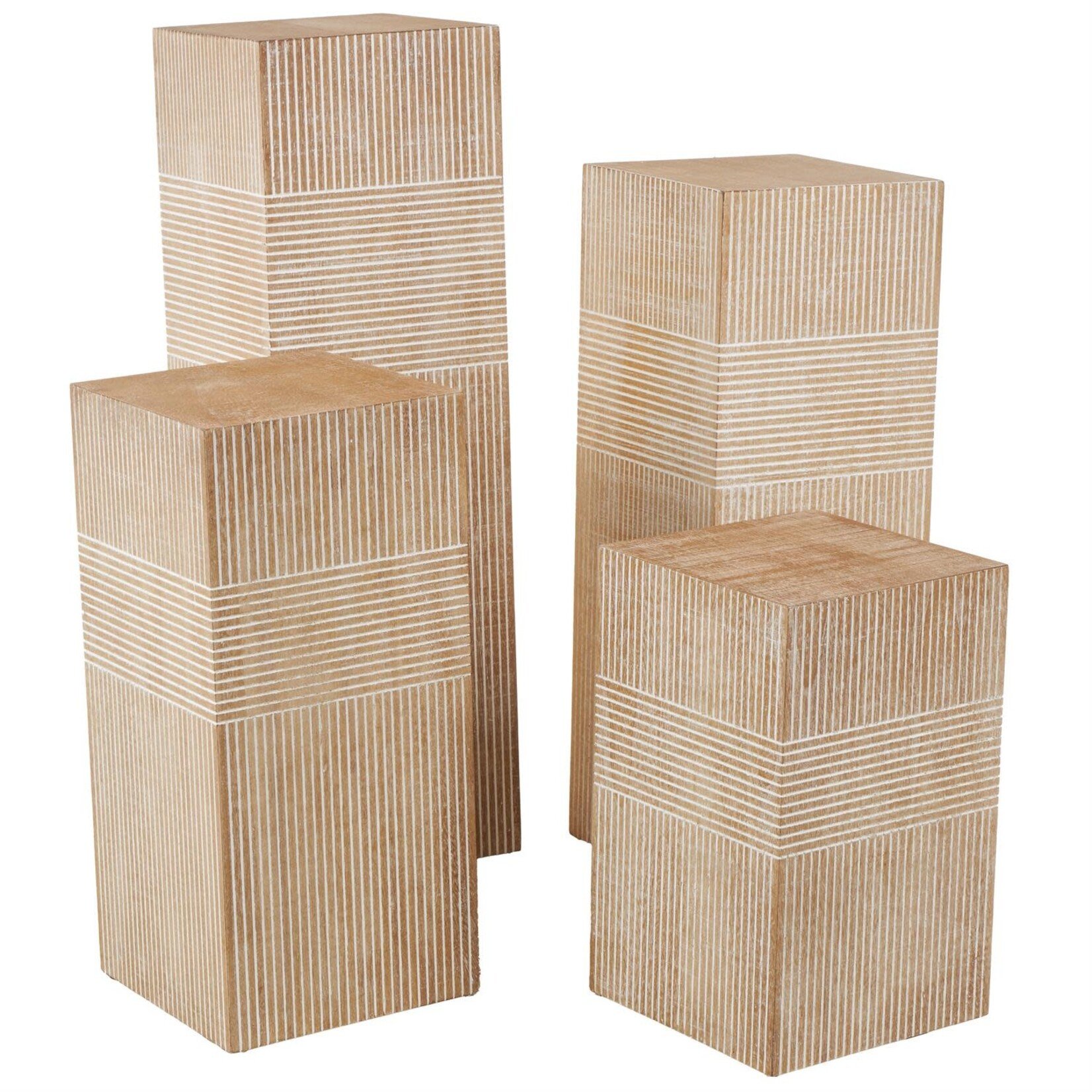 Deco Marche Brown Wood Pillar Style Side End Pedestal Table with Various Sizes, Set of 4 24", 18", 36", 30"H