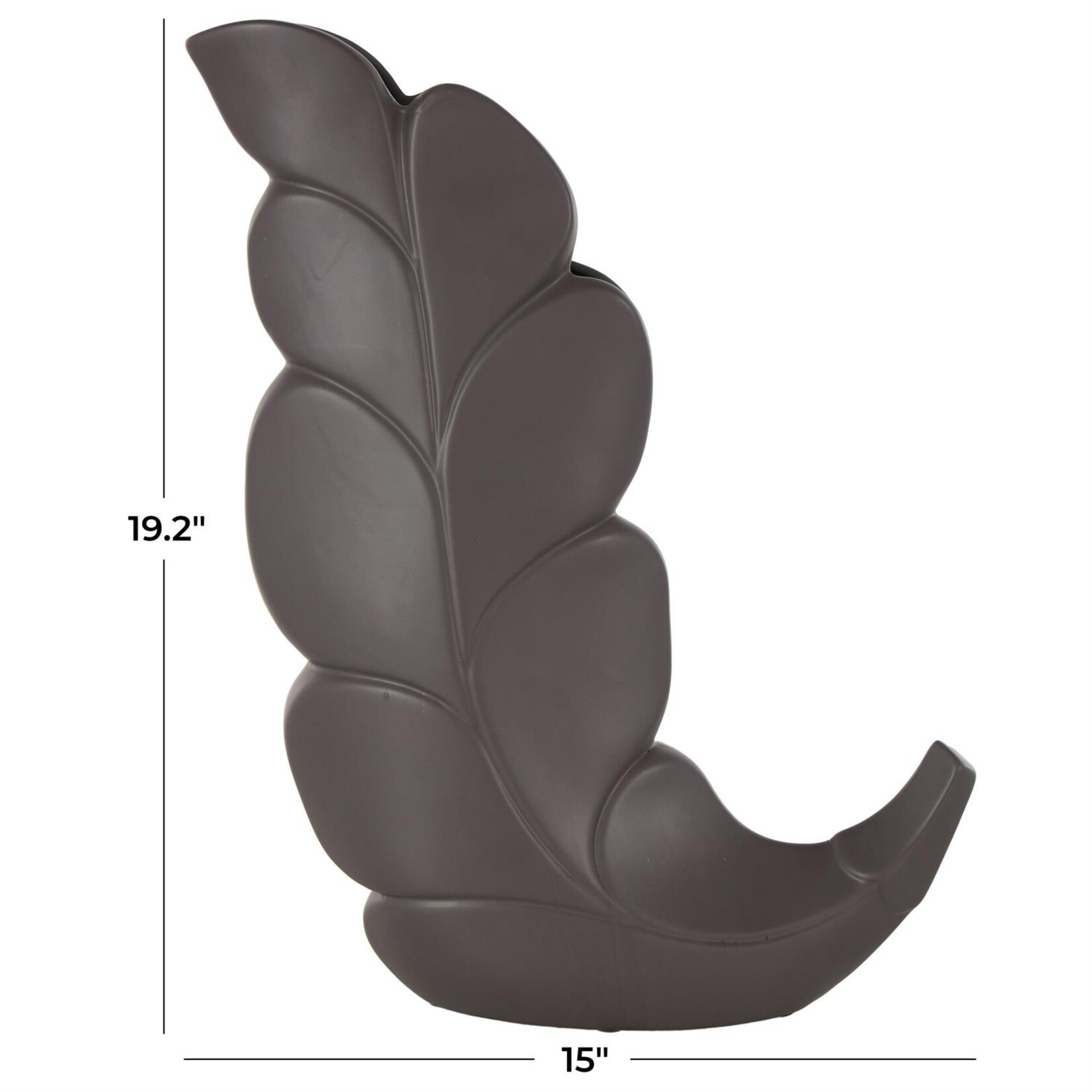Deco Marche Black Ceramic Leaf Slanted Decorative Vase 15"W, 20"H