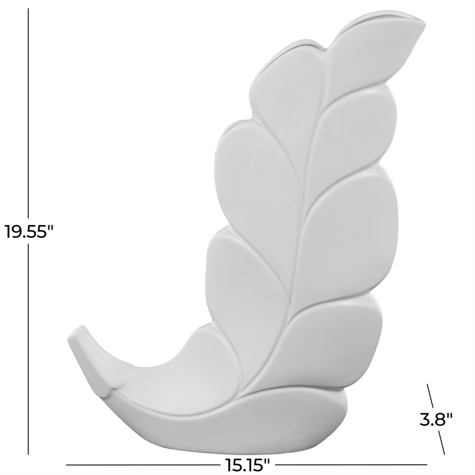 Deco Marche White Ceramic Leaf Slanted Decorative Vase 15"W, 20"H