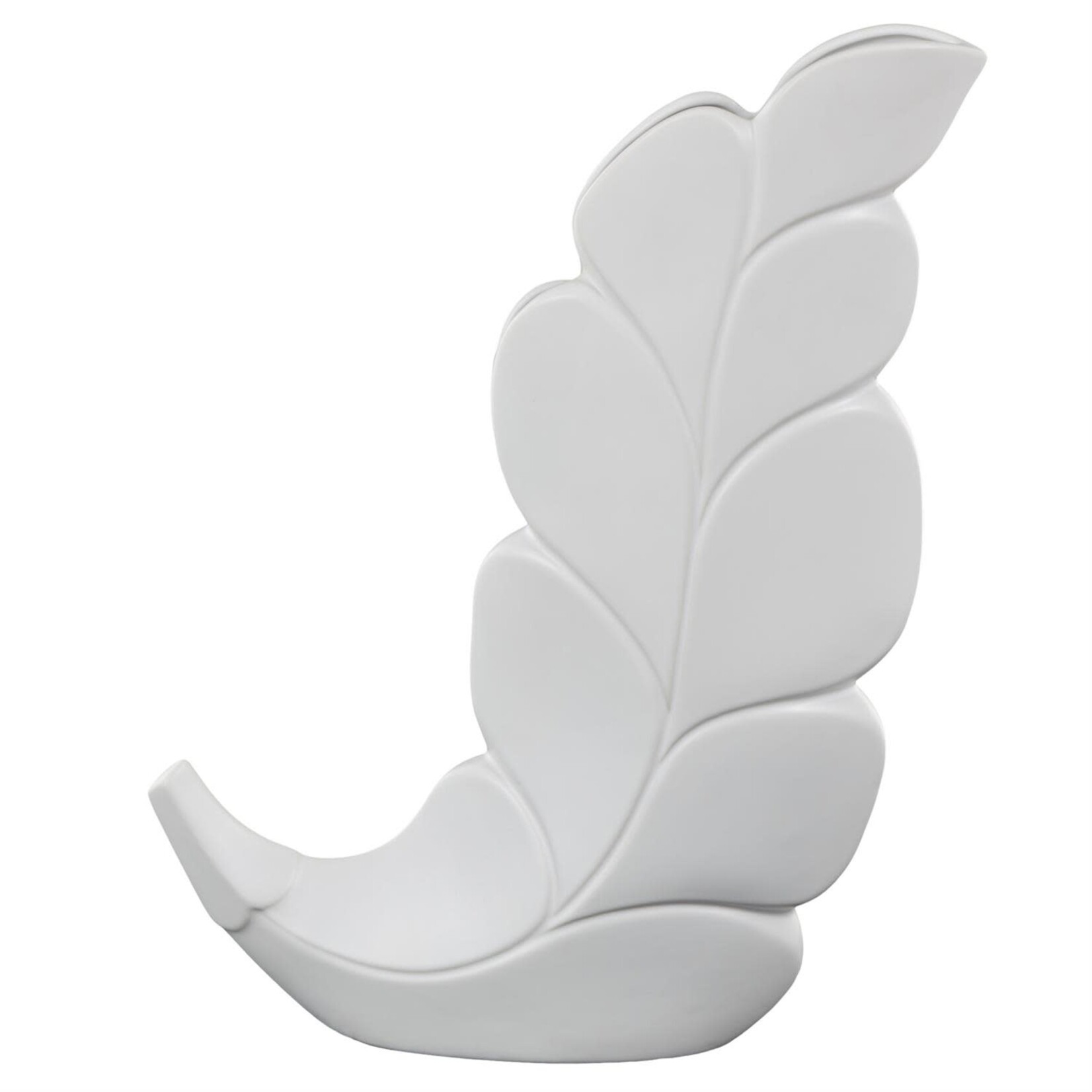 Deco Marche White Ceramic Leaf Slanted Decorative Vase 15"W, 20"H