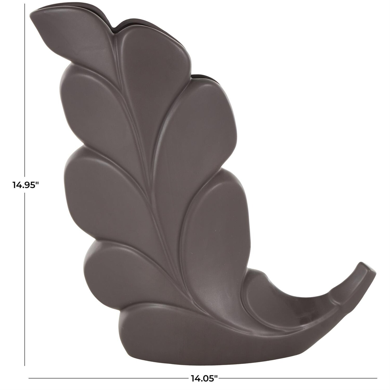 Deco Marche Black Ceramic Leaf Slanted Decorative Black 14"W, 15"H