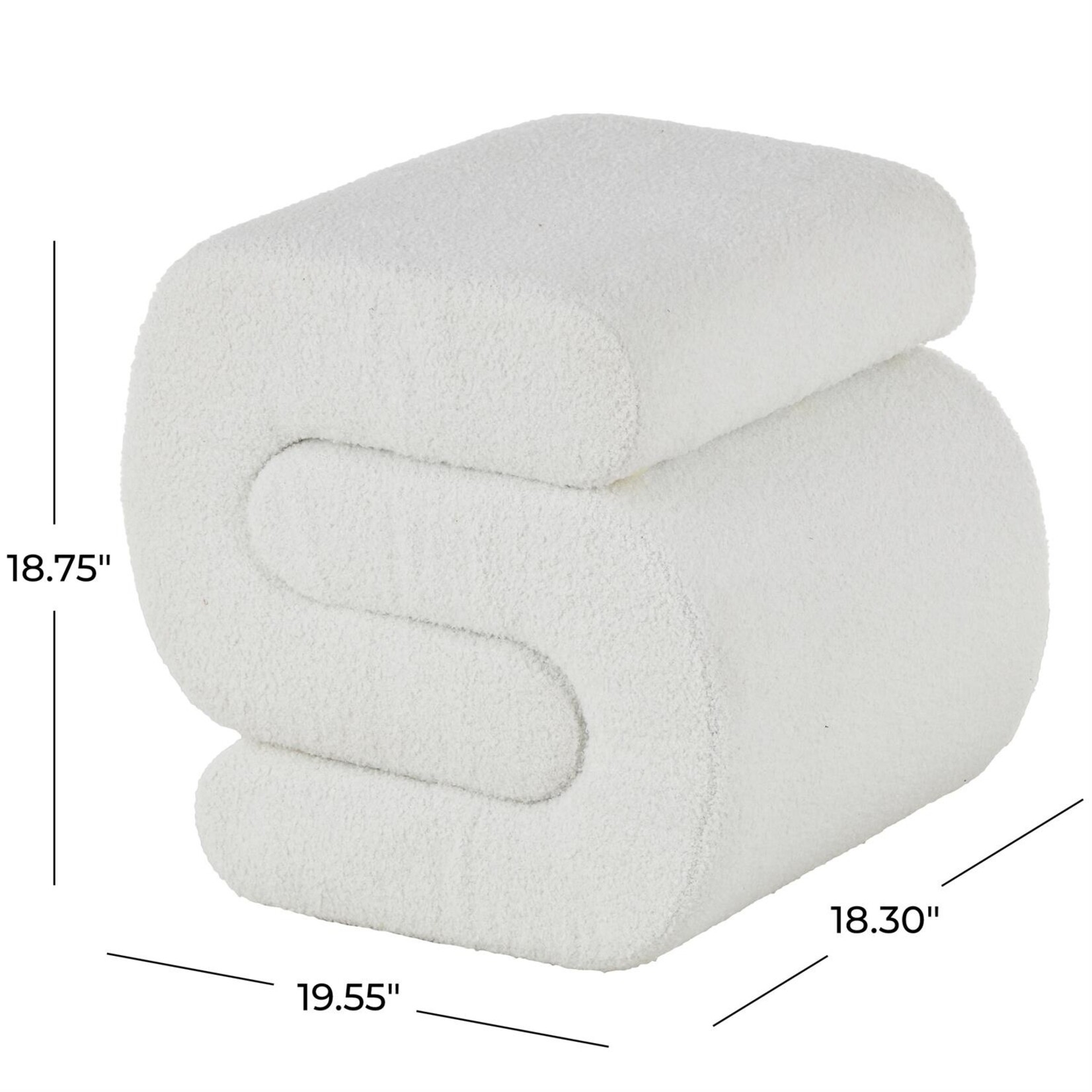 Deco Marche White Polyester S- Shaped Room Ottoman  20"x 19"