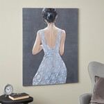 Deco Marche Canvas Woman Framed Wall Art with 3D Blue Fabric Dress