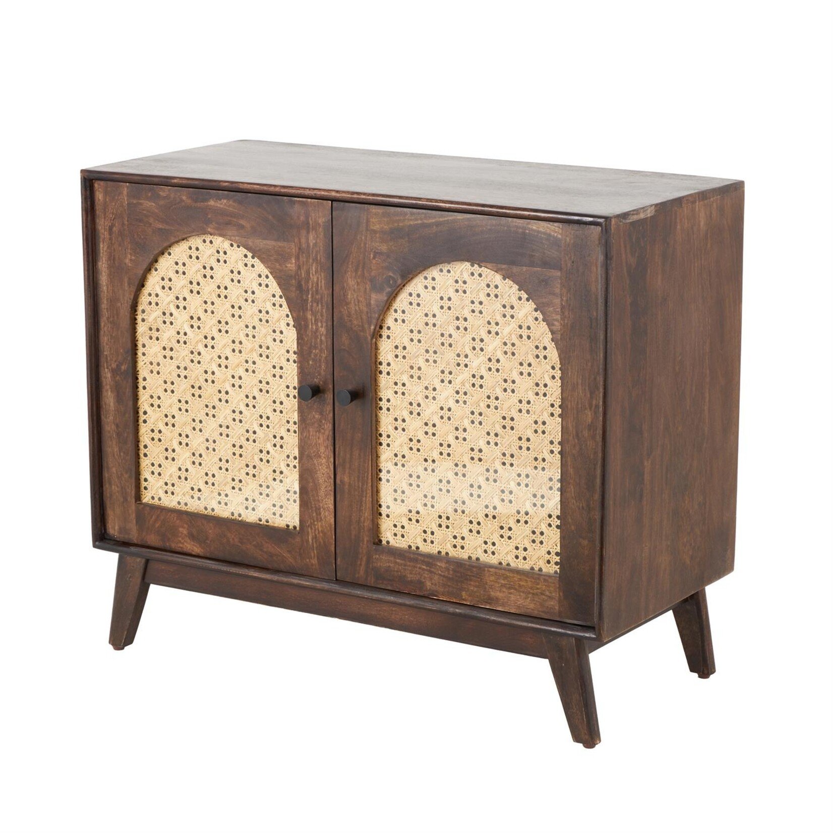 Deco Marche Brown Mango Wood 2 Door Room Cabinet with Rattan Front