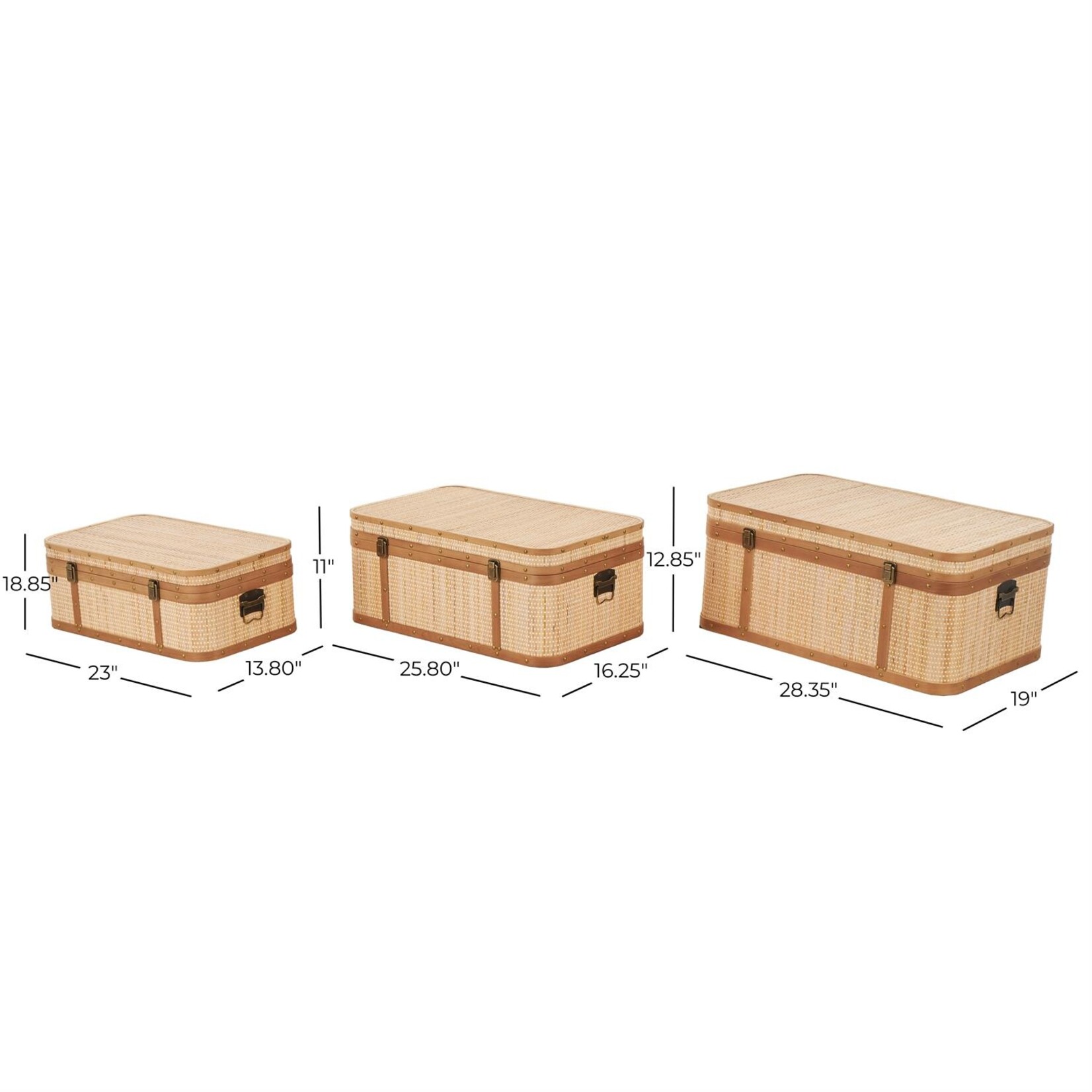 Deco Marche Light Brown Rattan Woven Decorative Trunk  Set of 3