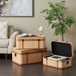 Deco Marche Light Brown Rattan Woven Decorative Trunk  Set of 3