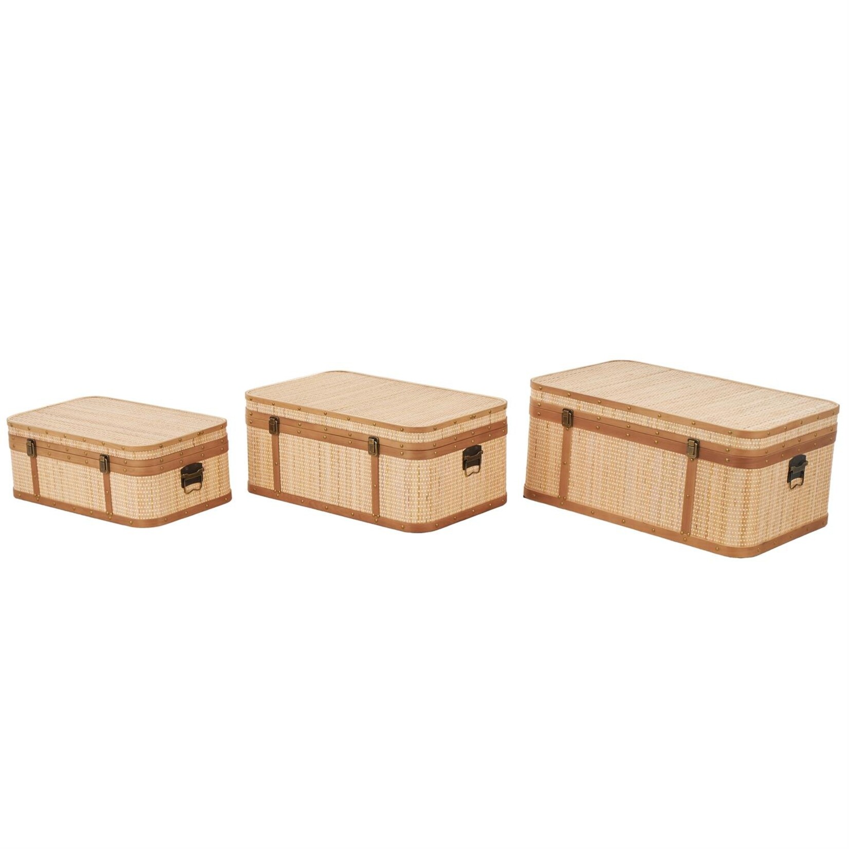 Deco Marche Light Brown Rattan Woven Decorative Trunk  Set of 3