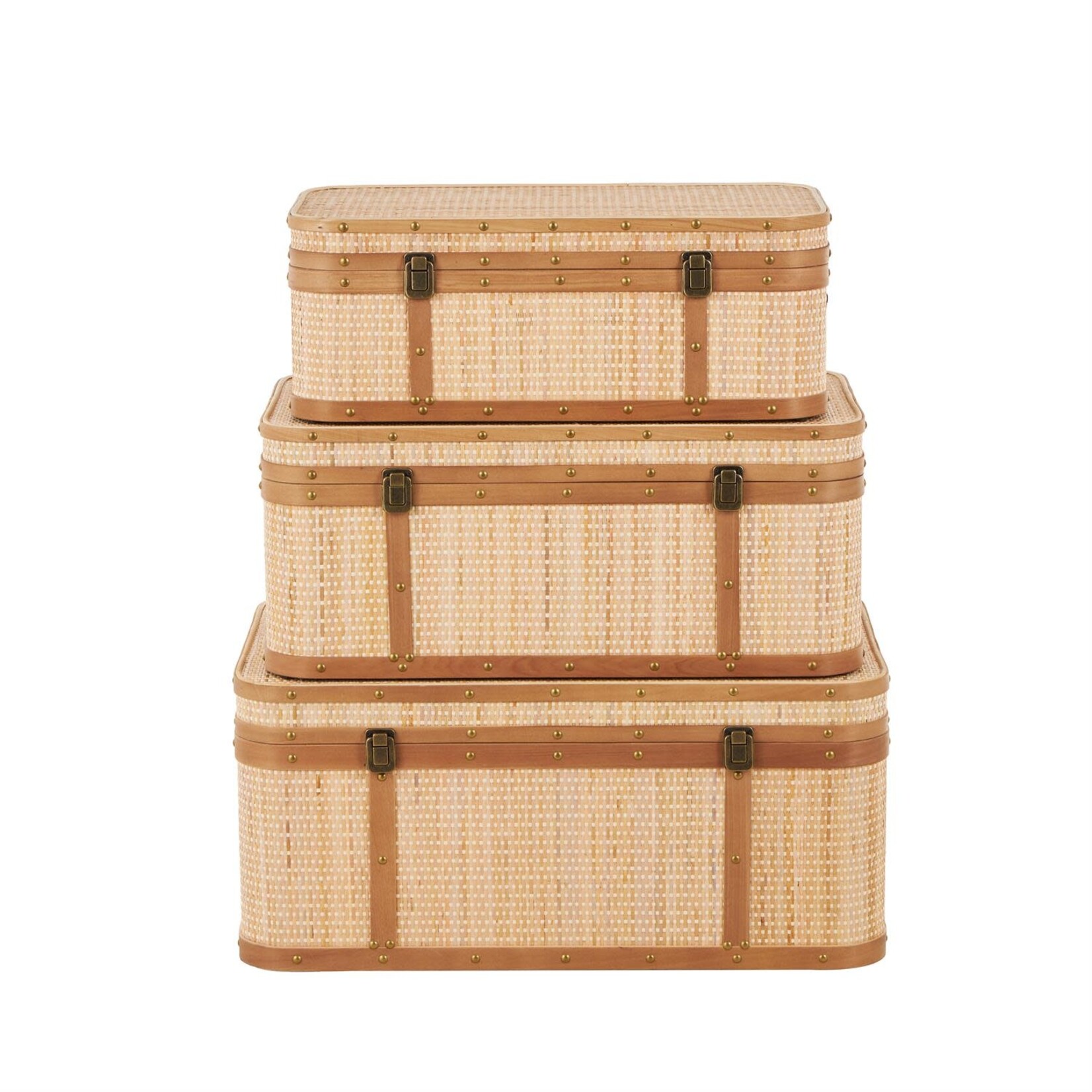 Deco Marche Light Brown Rattan Woven Decorative Trunk  Set of 3