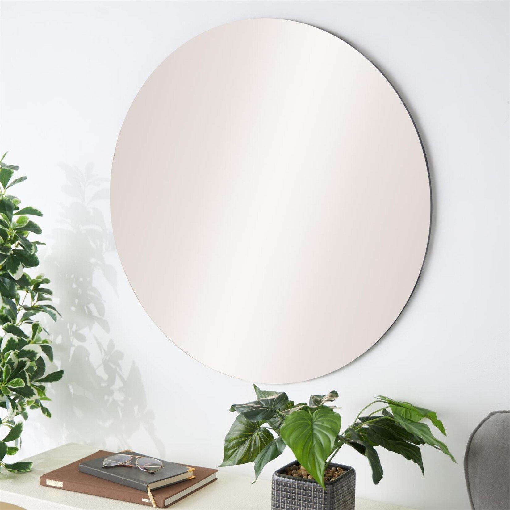 Deco Marche Beige Wood Round Tinted Room Wall Mirror