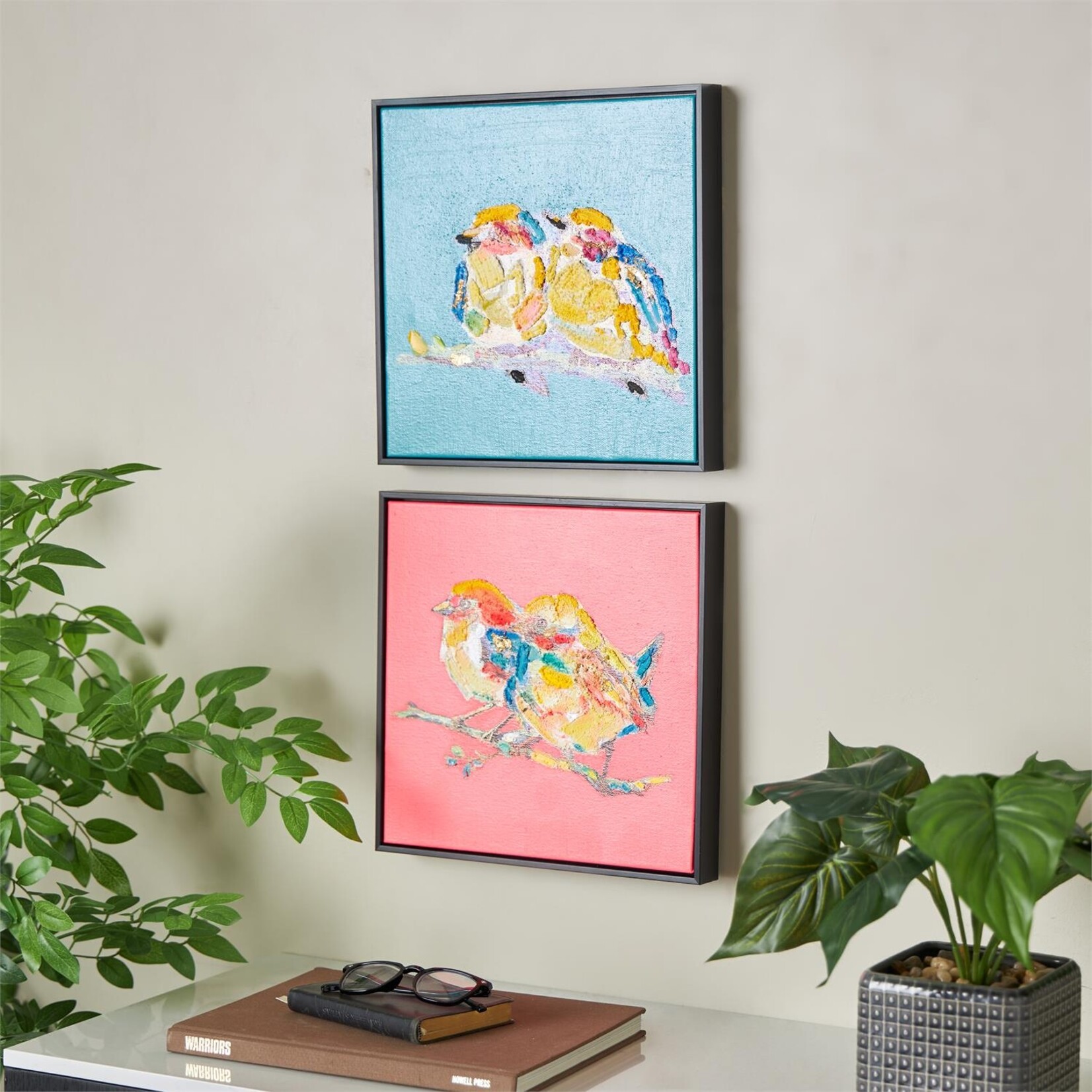 Deco Marche Canvas Bird Colorful Framed Wall Art Set of 2