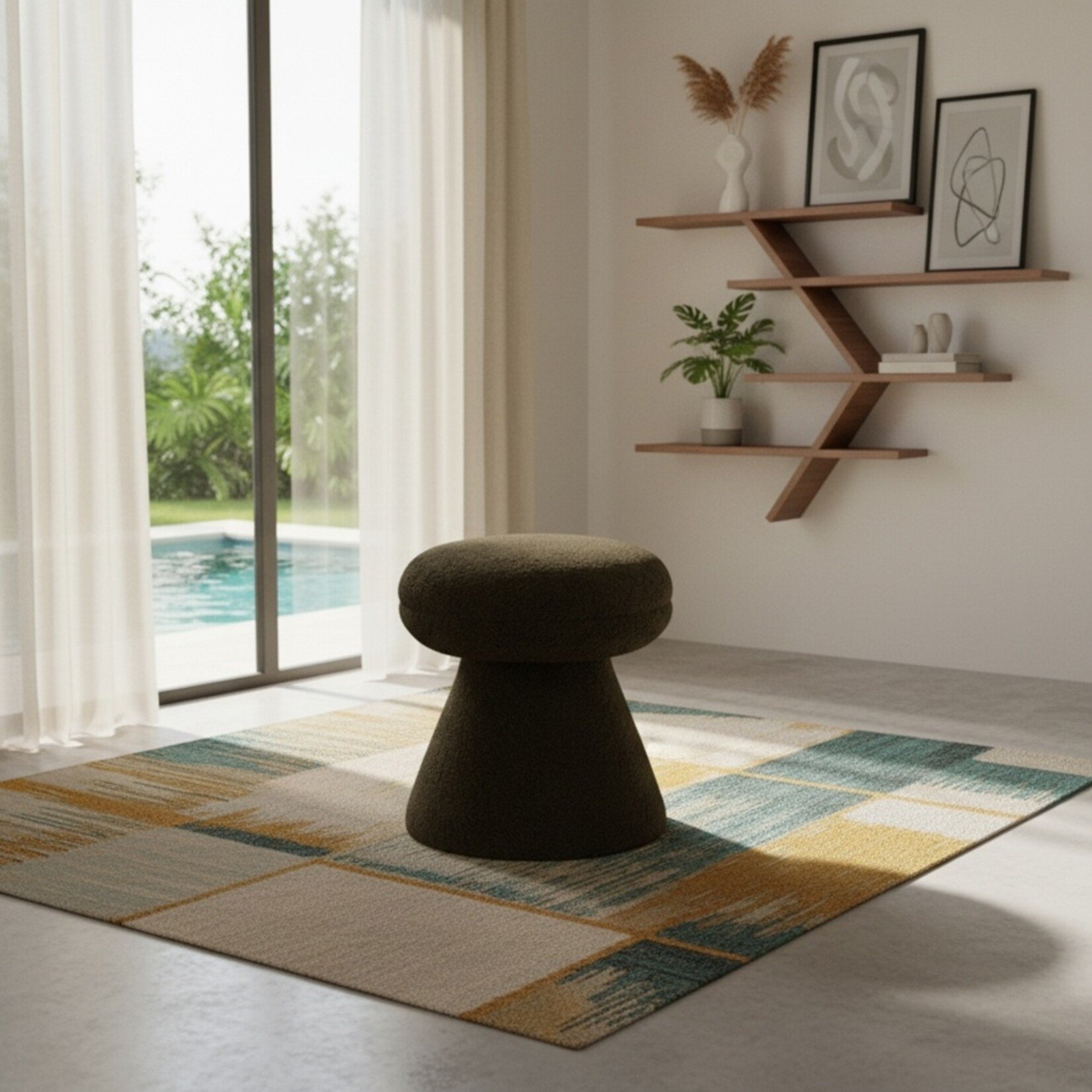 Drum Faux Shearling Teddy Fabric Upholstered Ottoman