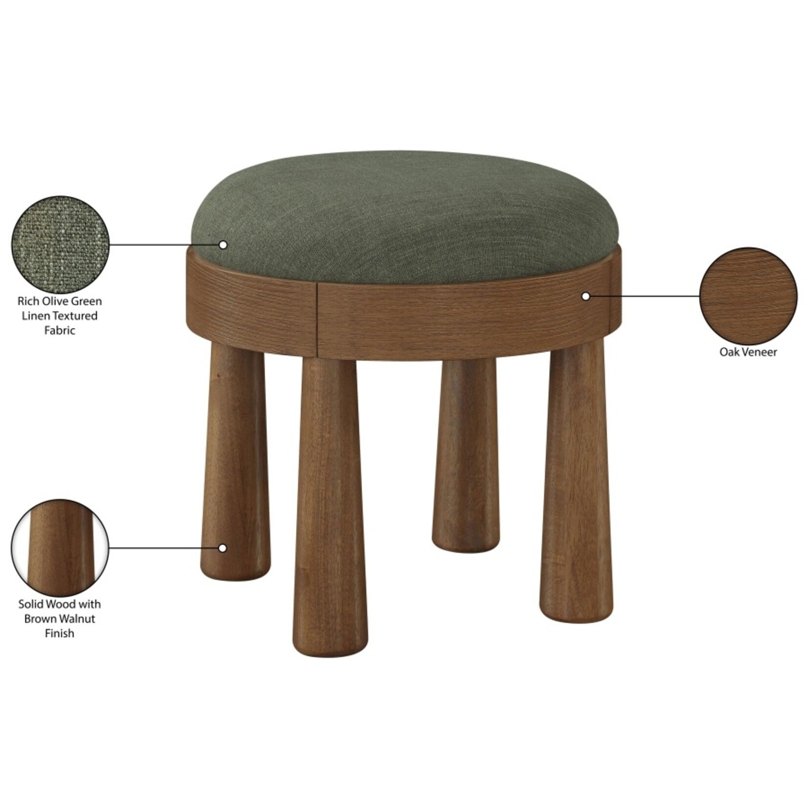 Larea Linen Textured Fabric Upholstered Ottoman