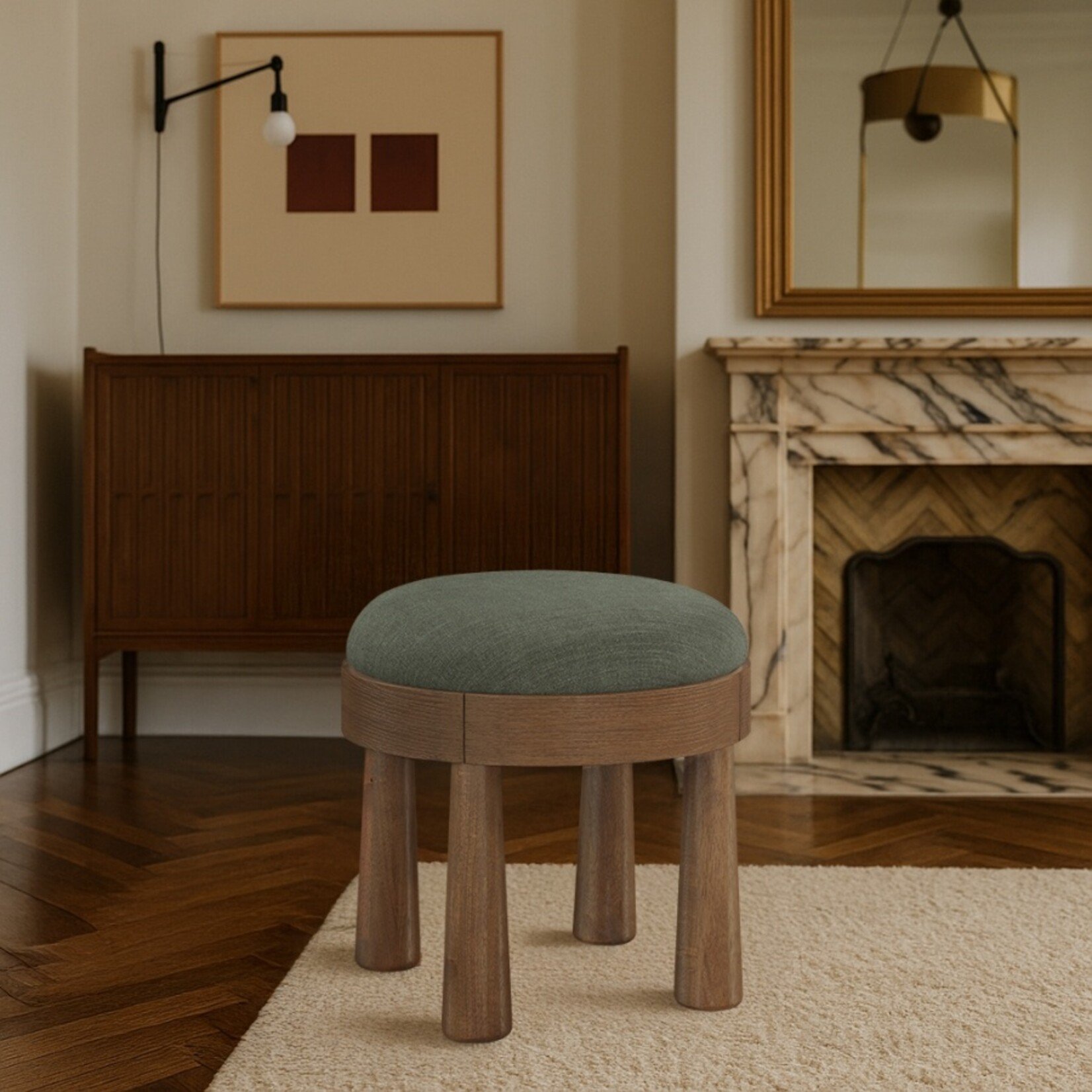 Larea Linen Textured Fabric Upholstered Ottoman