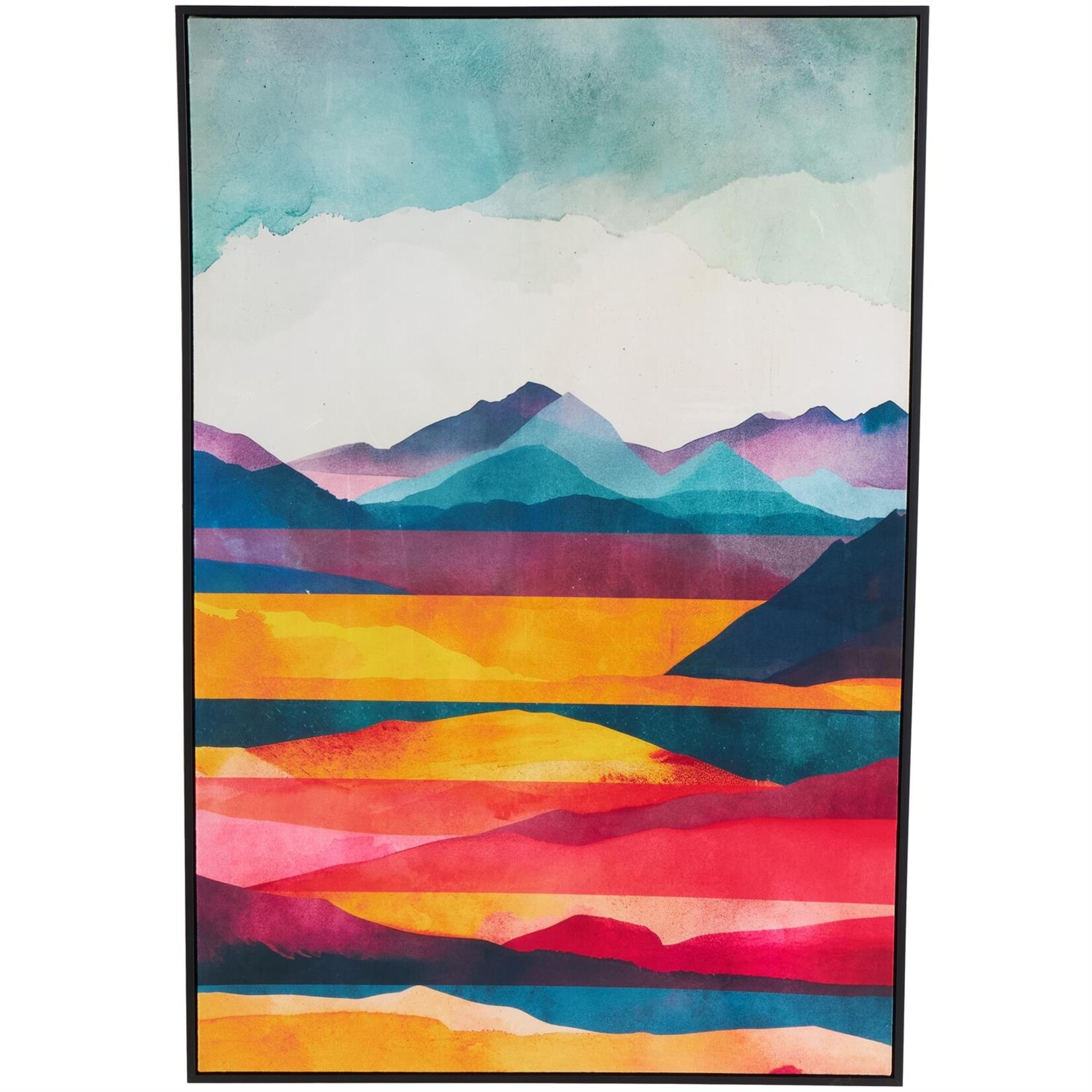 Deco Marche Canvas Abstract Mountains and Lake View Framed Wall Art