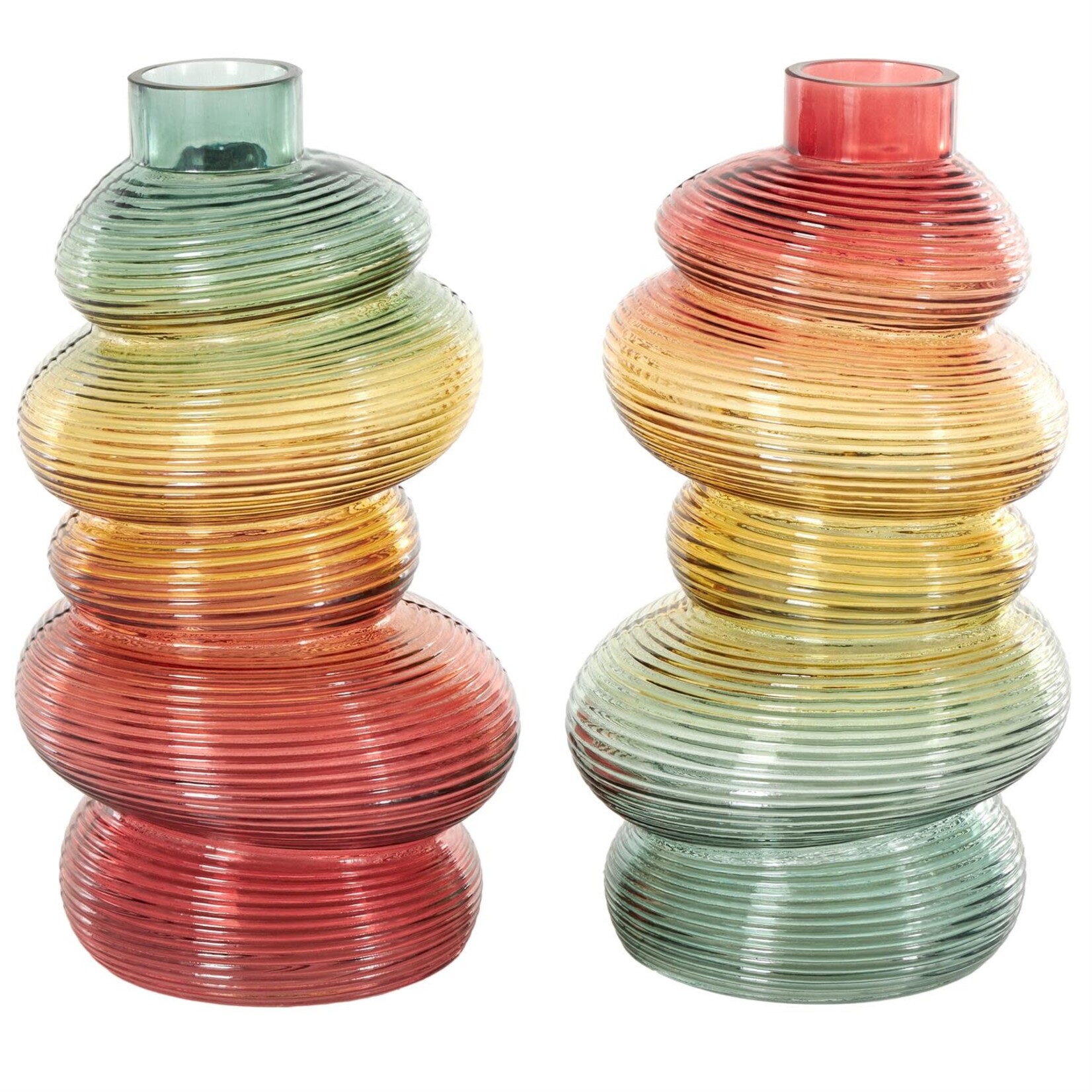 Deco Marche CosmoLiving by Cosmopolitan Multi Colored Glass Ribbed Decorative Vase  Set of 2 7"W, 12"H