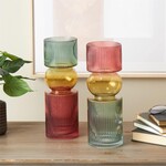Deco Marche Multi Colored Glass Geometric Ribbed Decorative Vase Set of 2 5"W, 14"H