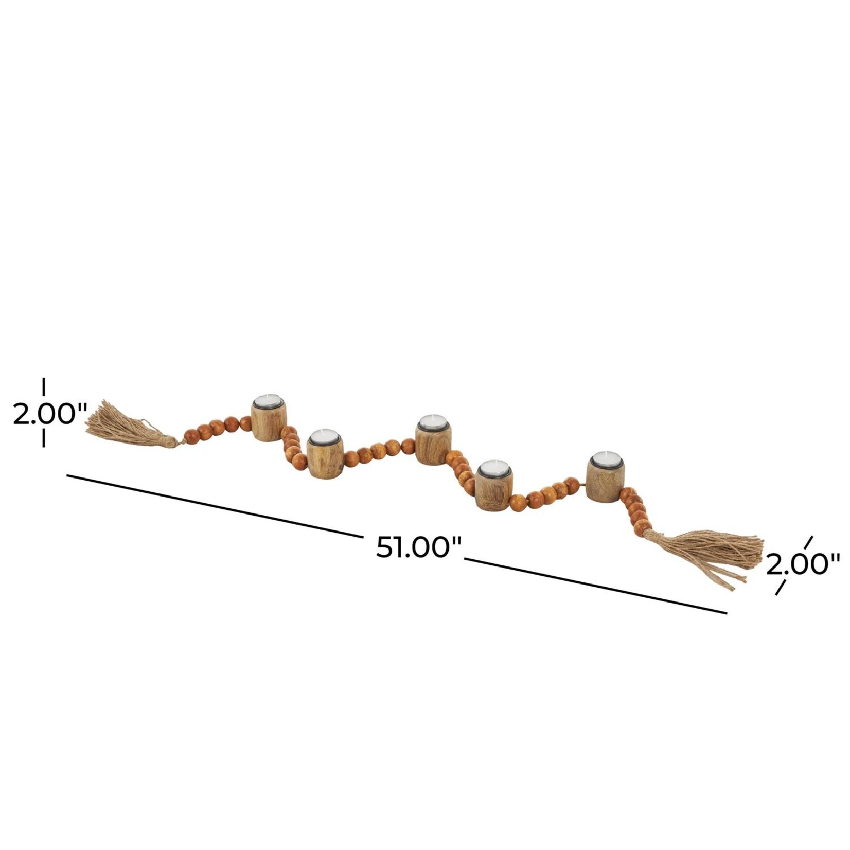 Deco Marche Brown Mango Wood Garland Decorative Candle Holder with Tassel