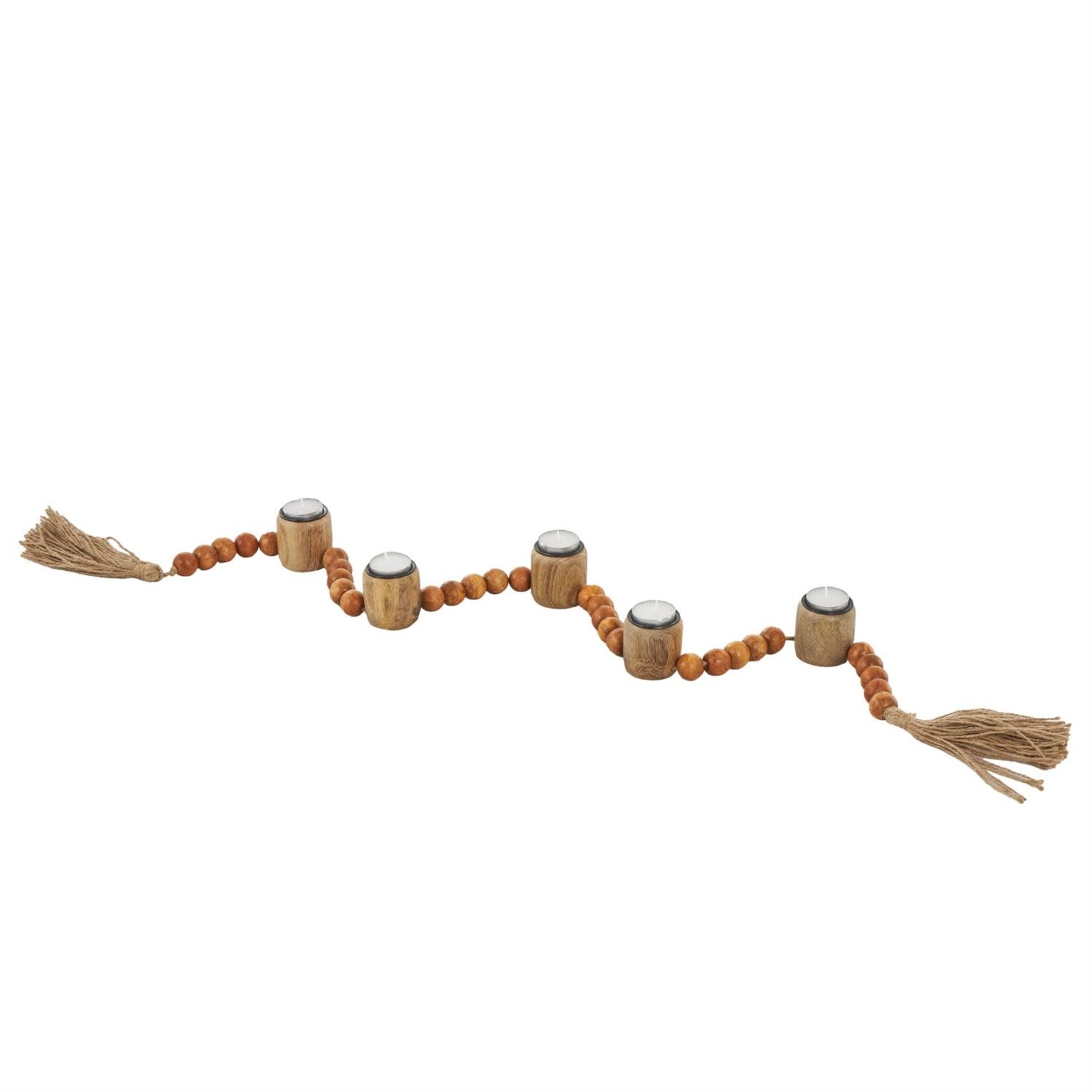 Deco Marche Brown Mango Wood Garland Decorative Candle Holder with Tassel