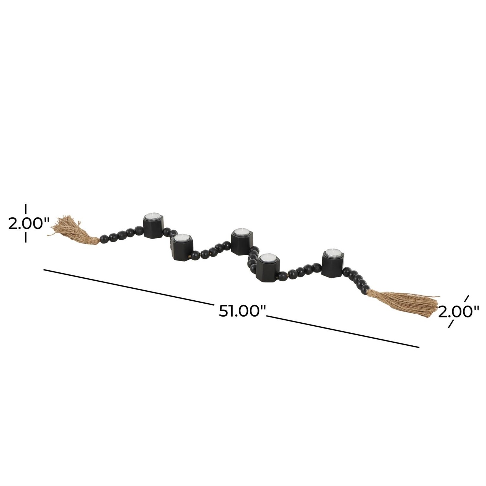 Deco Marche Black Mango Wood Garland Decorative Candle Holder with Brown Tassel