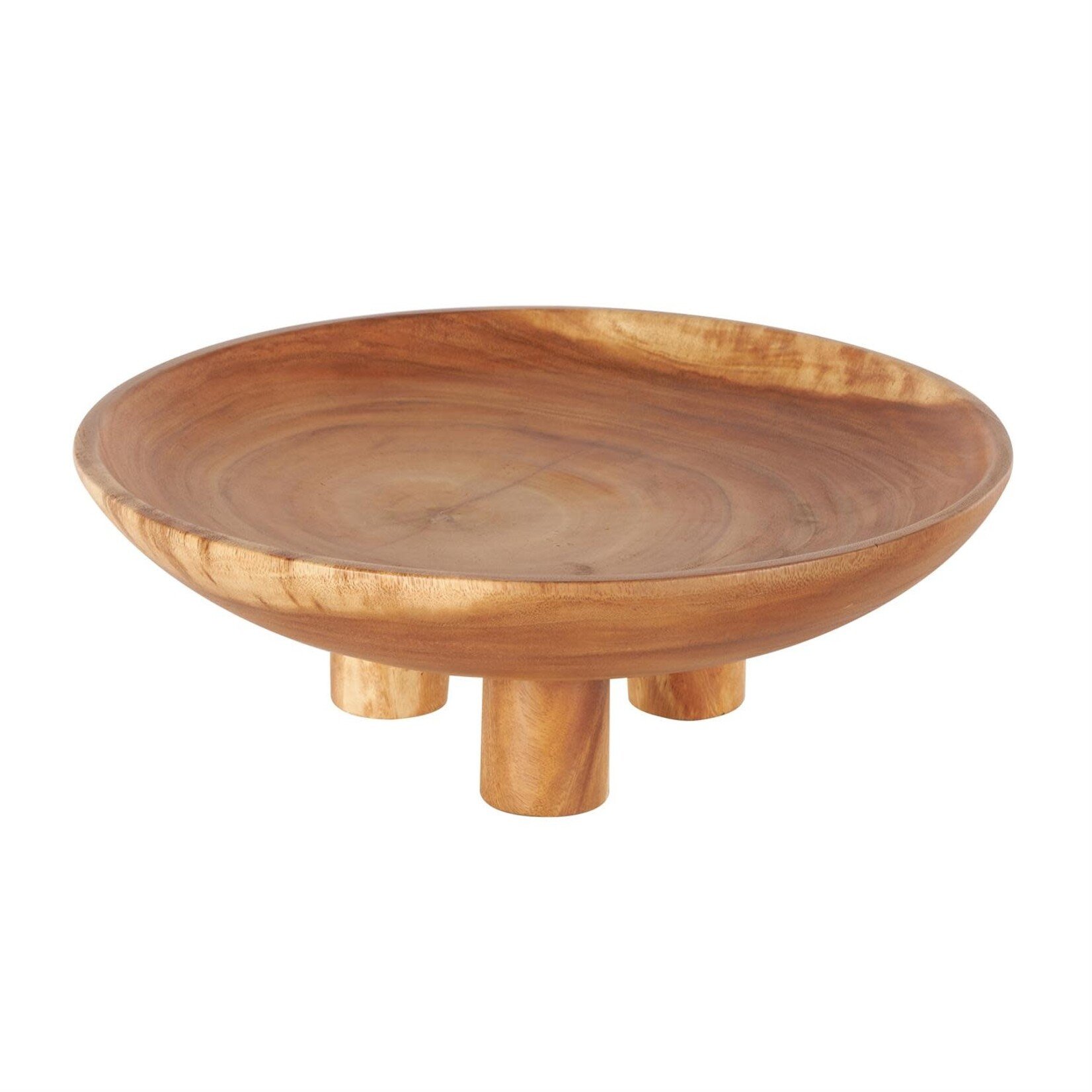 Deco Marche Brown Teak Wood Round Large Decorative Bowl with Peg Legs
