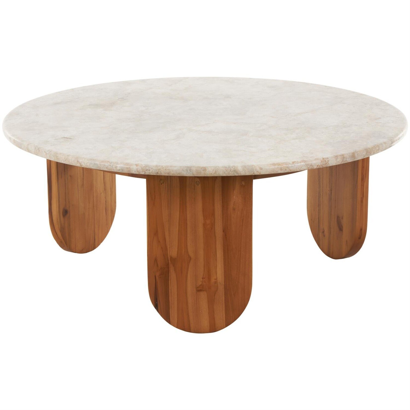 Deco Marche Brown Teak Wood Coffee Table with Beige Marble Tabletop