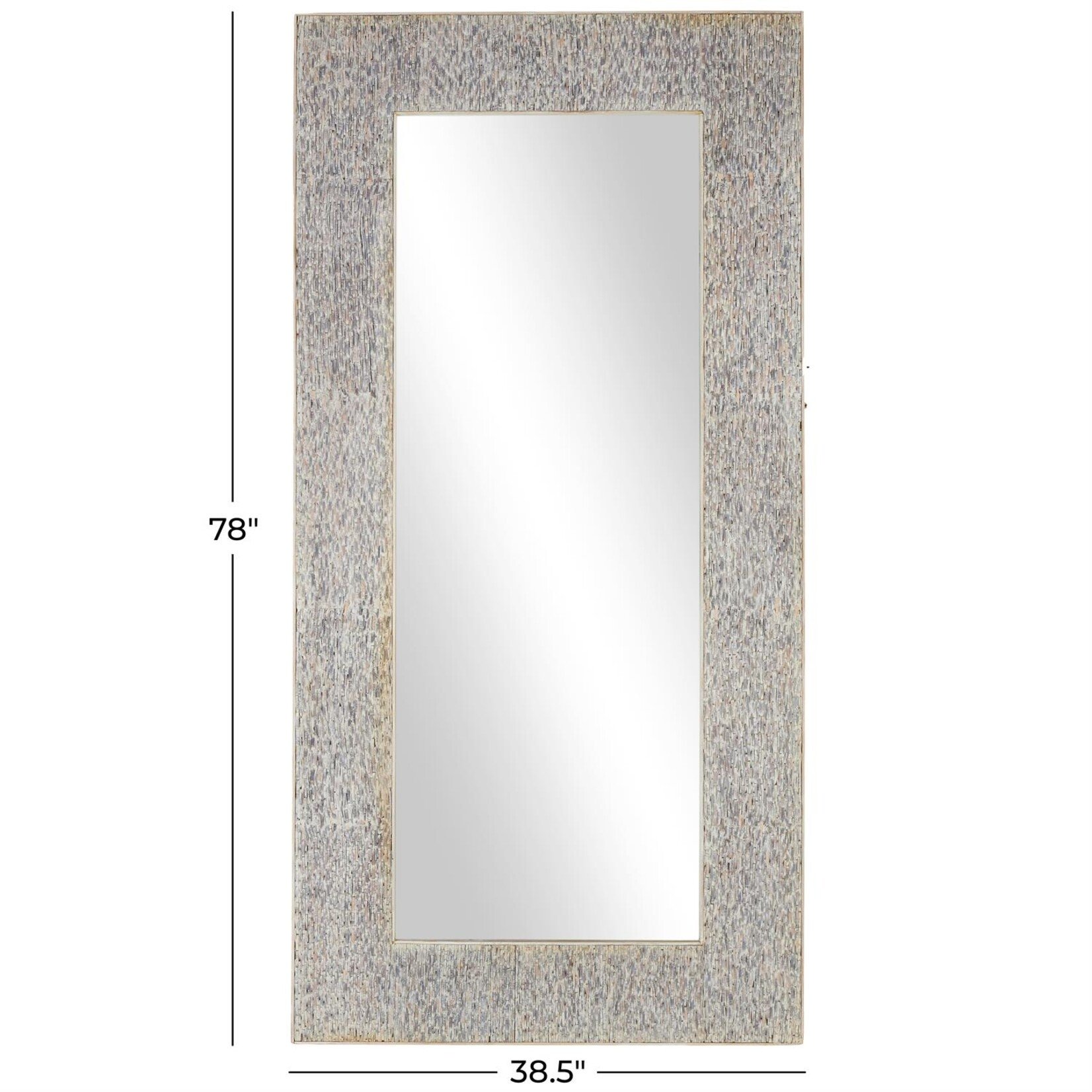 Deco Marche Beige Teak Wood Mosaic Room Floor Mirror with Brown Inner Frame