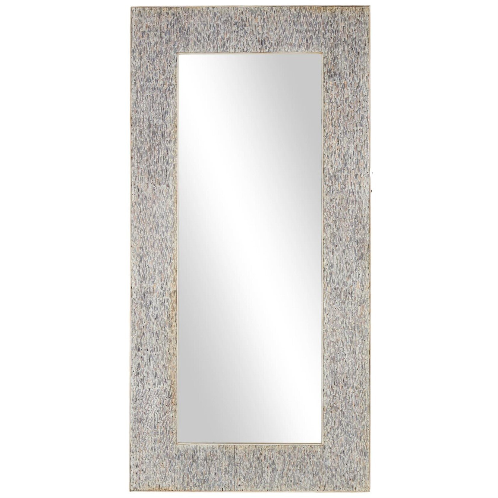 Deco Marche Beige Teak Wood Mosaic Room Floor Mirror with Brown Inner Frame