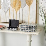 Deco Marche Dark Gray Capiz Shell Handmade Grid Decorative Box