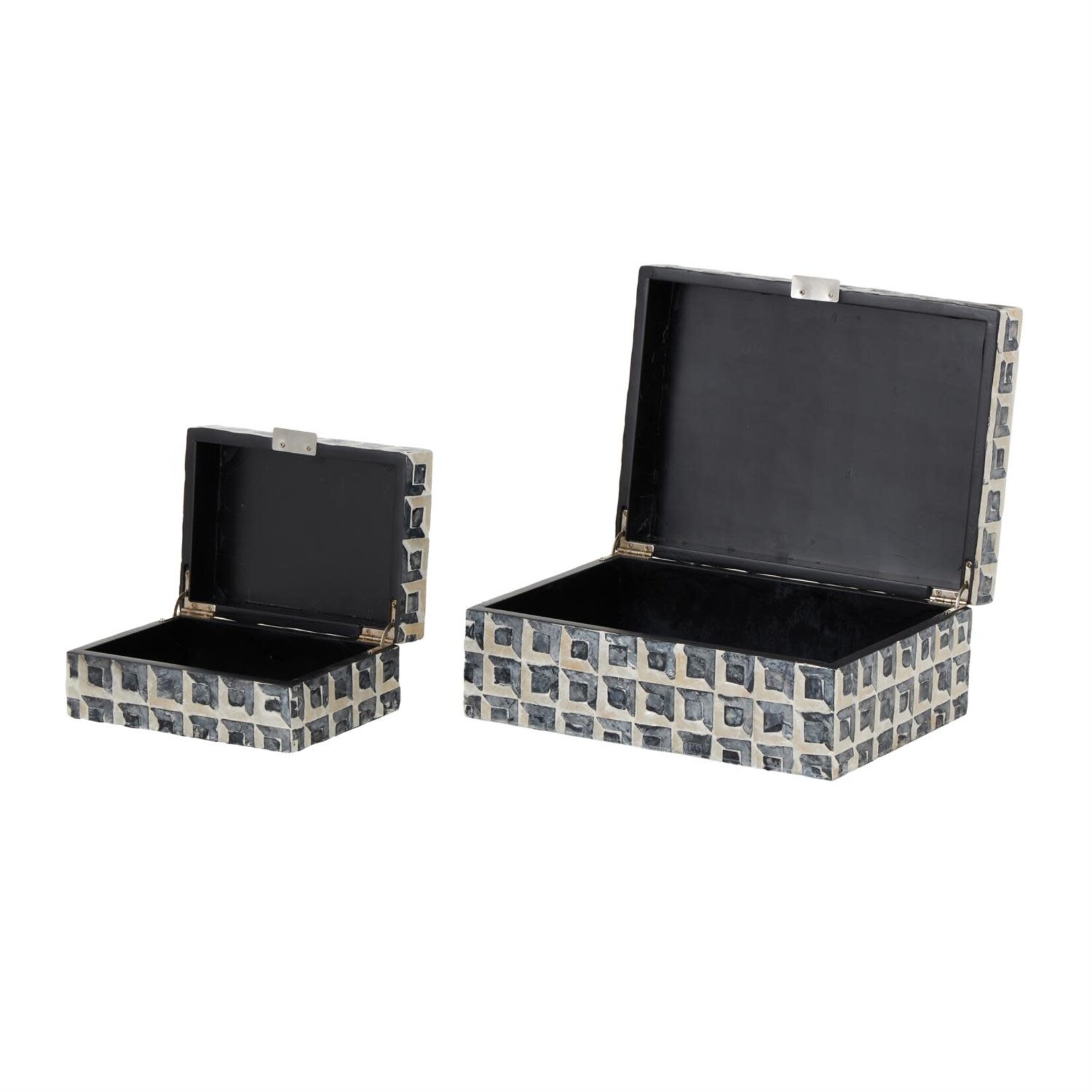 Deco Marche Dark Gray Capiz Shell Handmade Grid Decorative Box