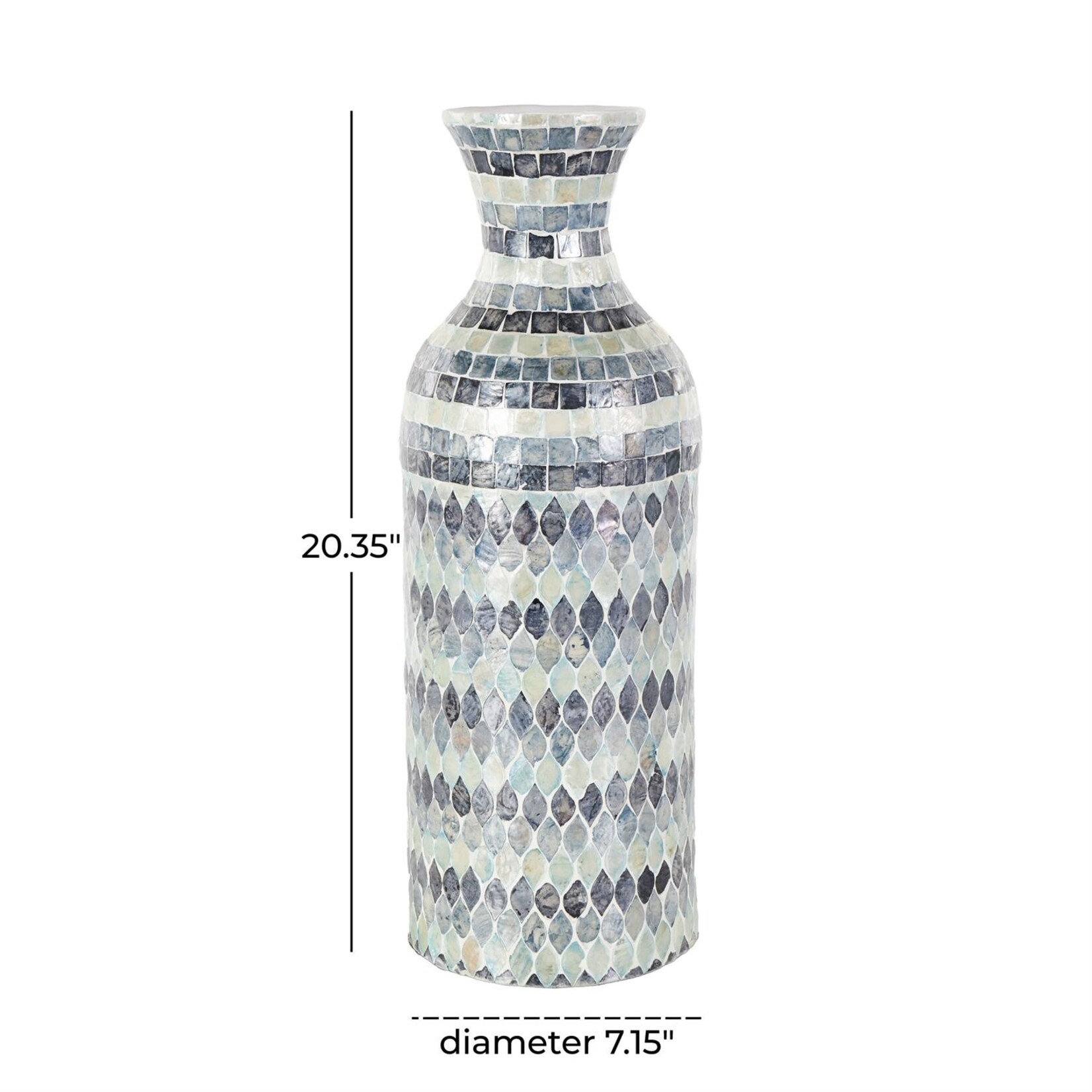 Deco Marche Blue Mother of Pearl Shell Mosaic Decorative Vase 7" x 20"