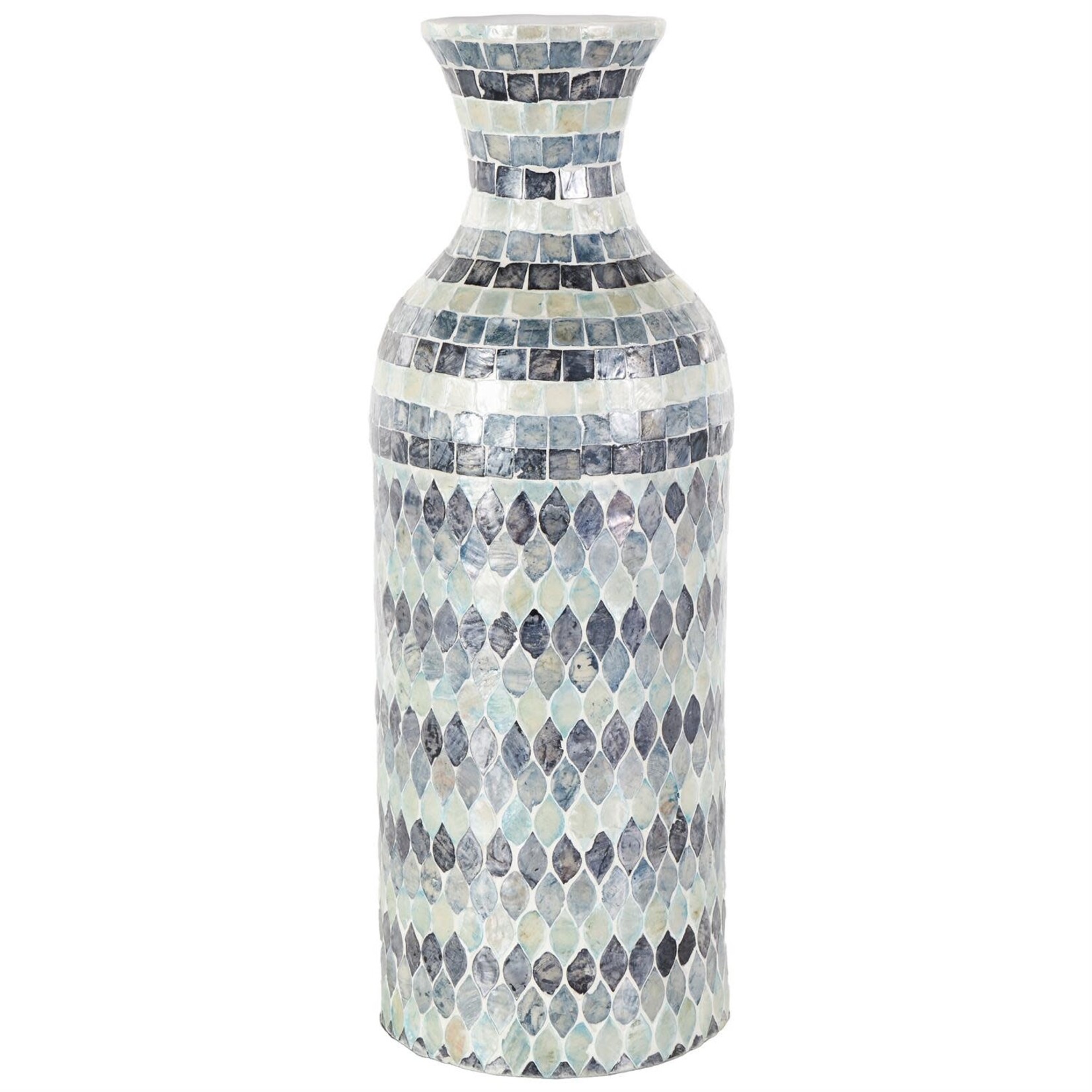 Deco Marche Blue Mother of Pearl Shell Mosaic Decorative Vase 7" x 20"