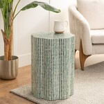 Deco Marche Heritage Blue Capiz Shell Mosaic Inlay Accent Table