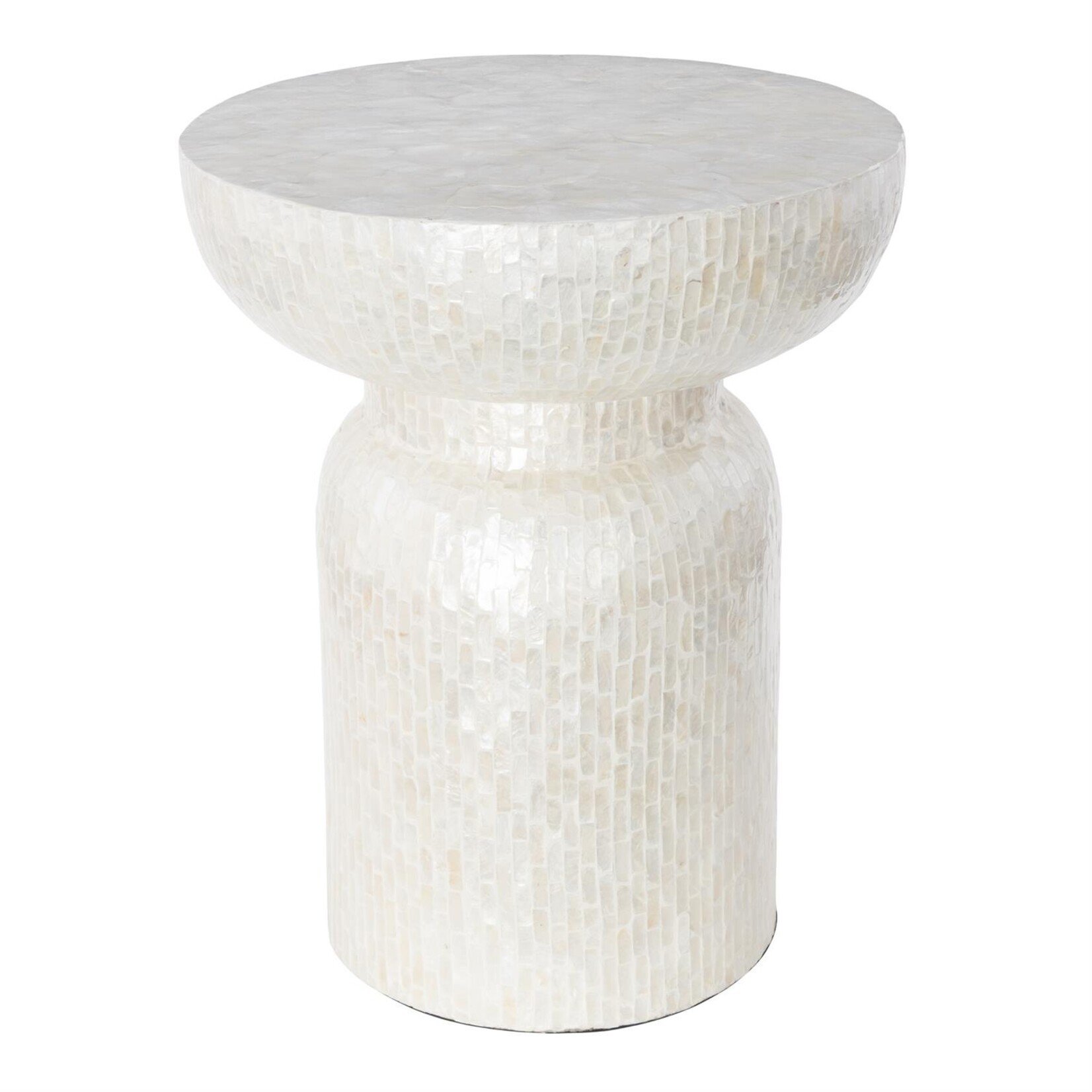 Deco Marche Heritage Cream Capiz Shell Pedestal Mosaic Inlay Accent Table