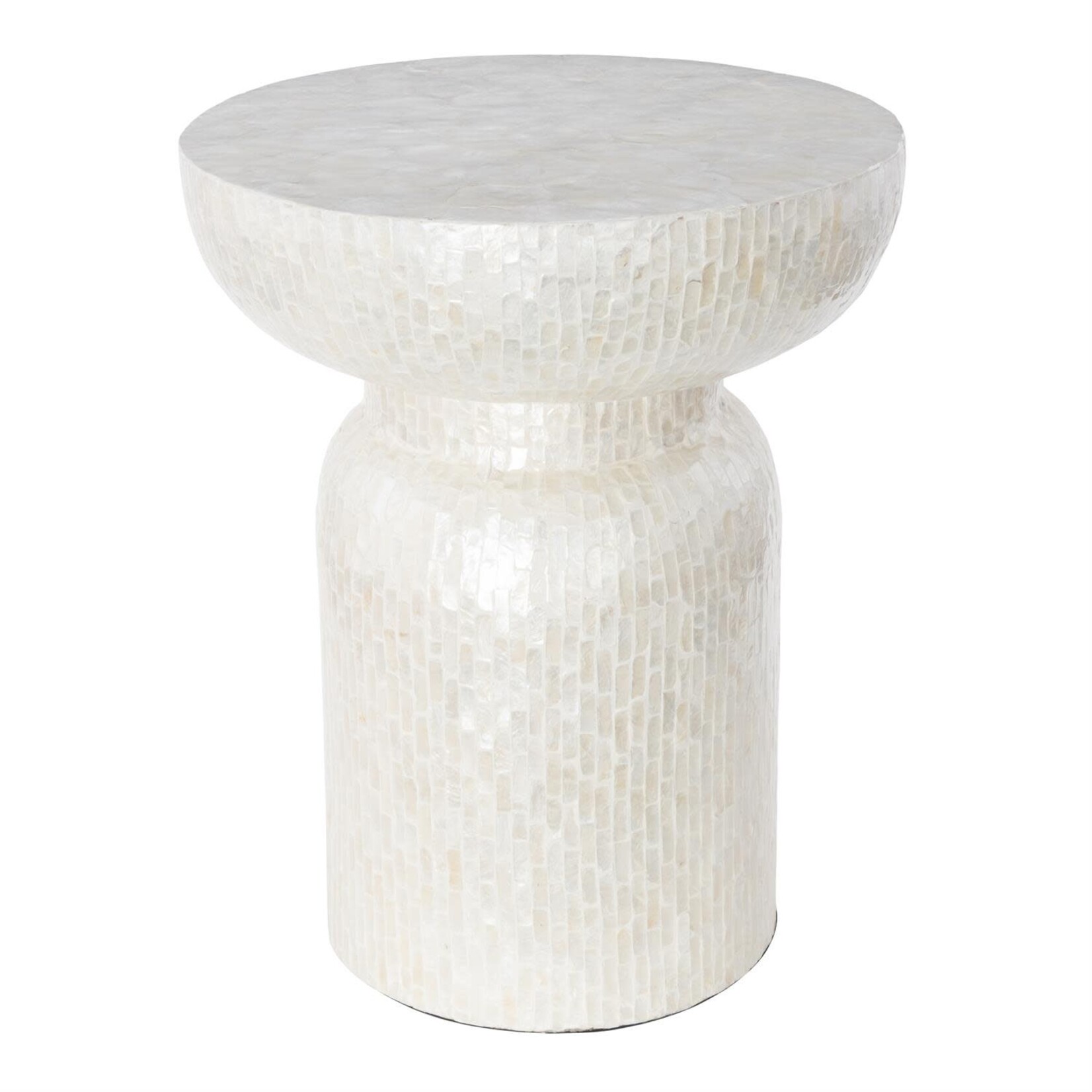 Deco Marche Heritage Cream Capiz Shell Pedestal Mosaic Inlay Accent Table