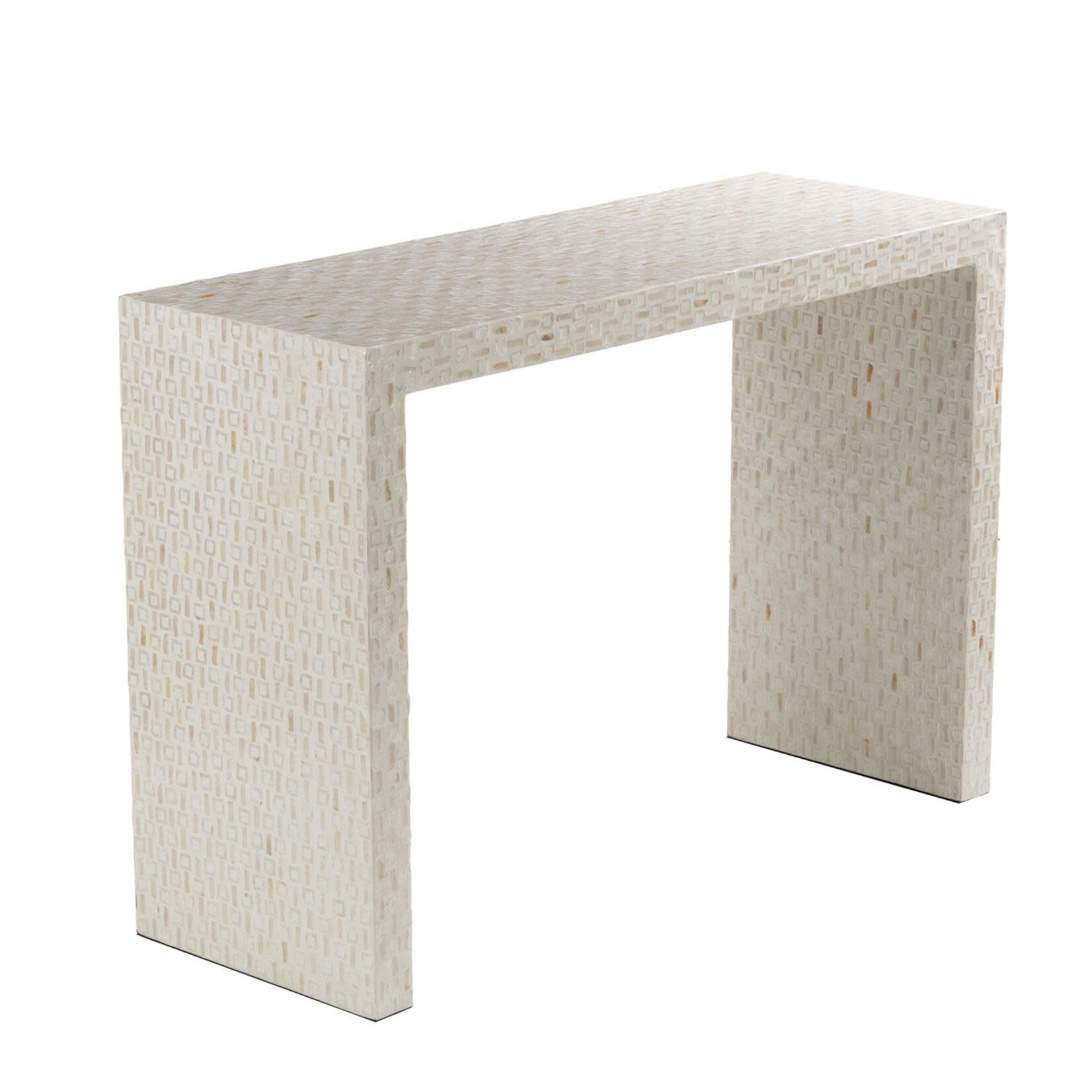 Deco Marche Heritage Cream Capiz Shell Mosaic Inlay Console Table