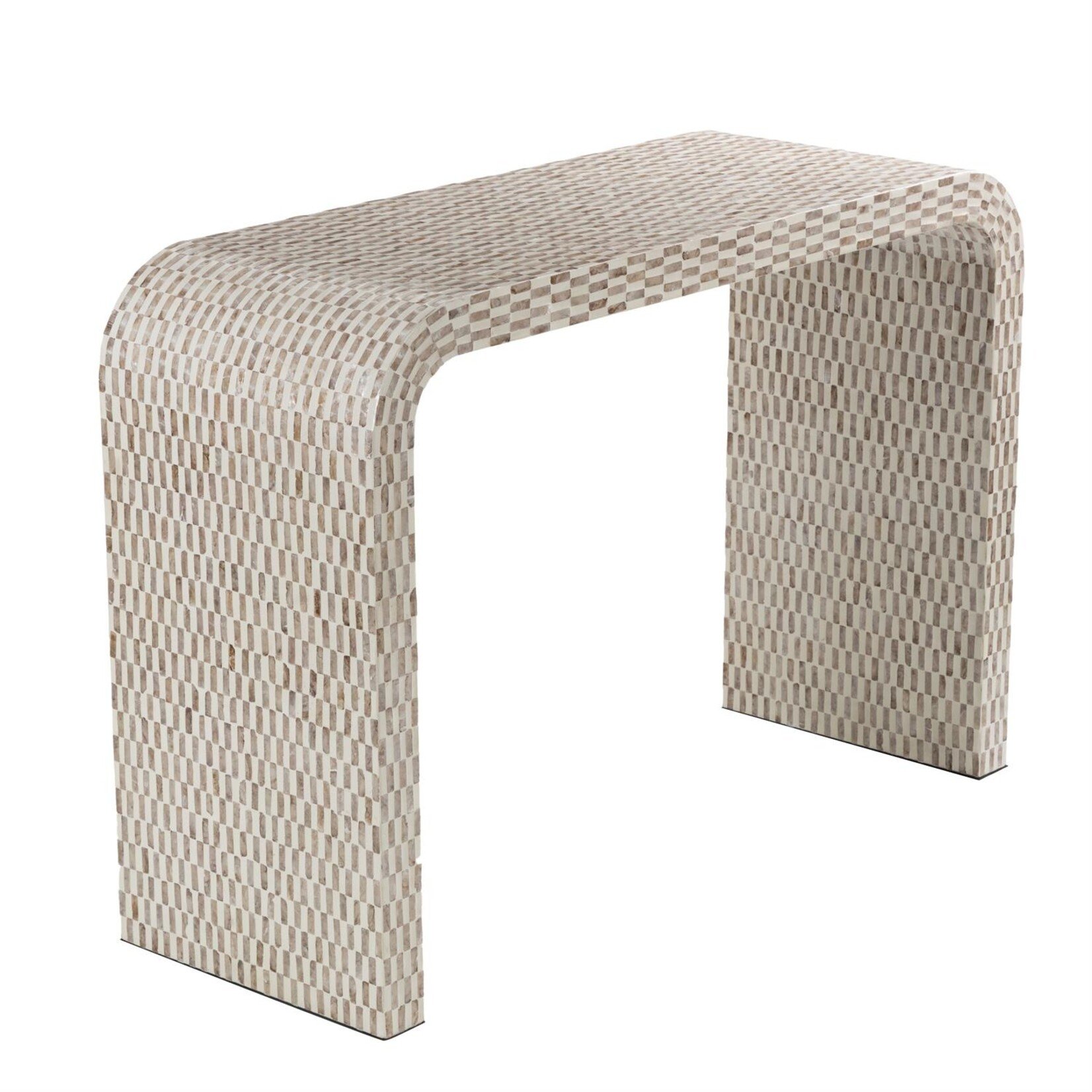 Deco Marche Heritage Cream Capiz Shell Mosaic Inlay Round Console Table