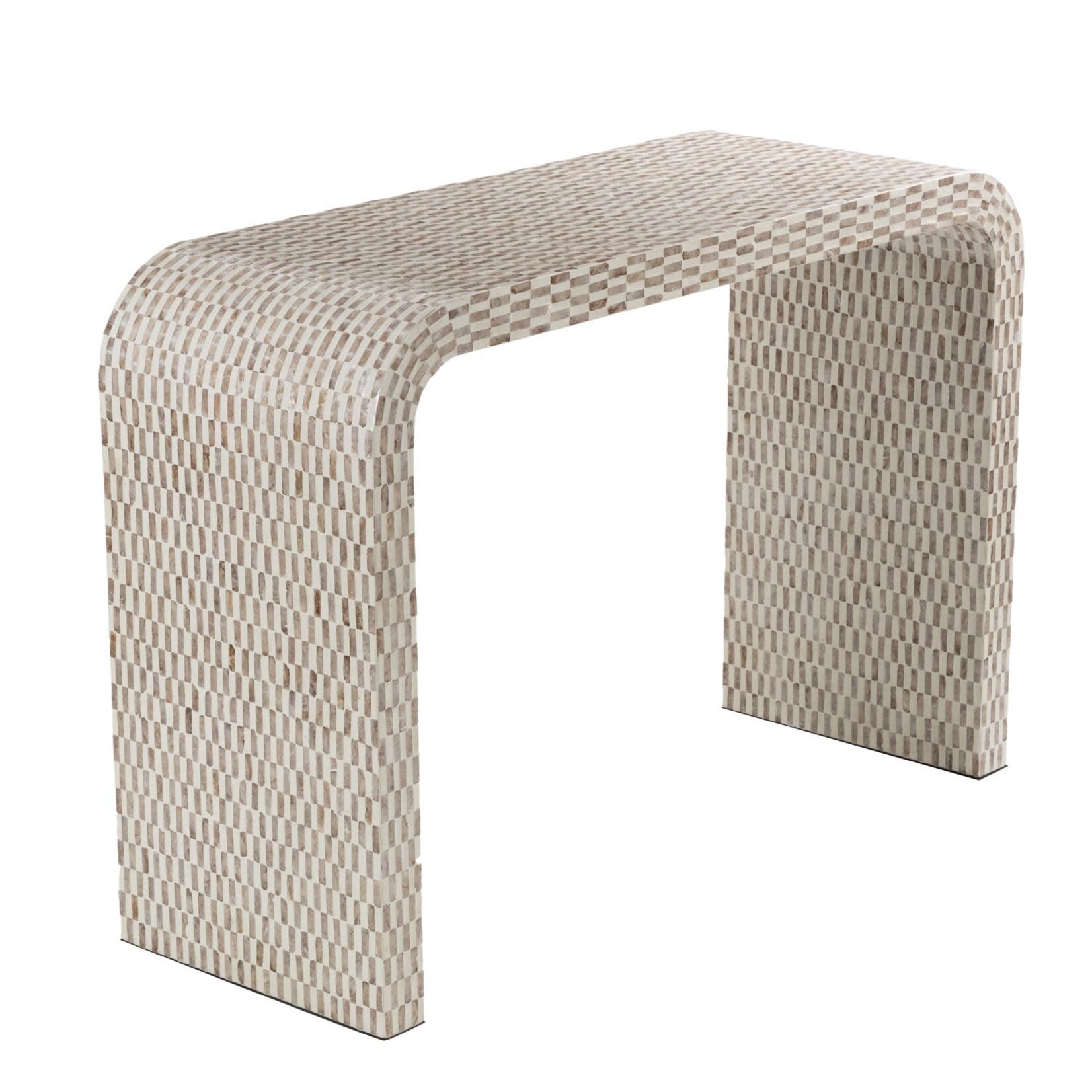 Deco Marche Heritage Cream Capiz Shell Mosaic Inlay Round Console Table