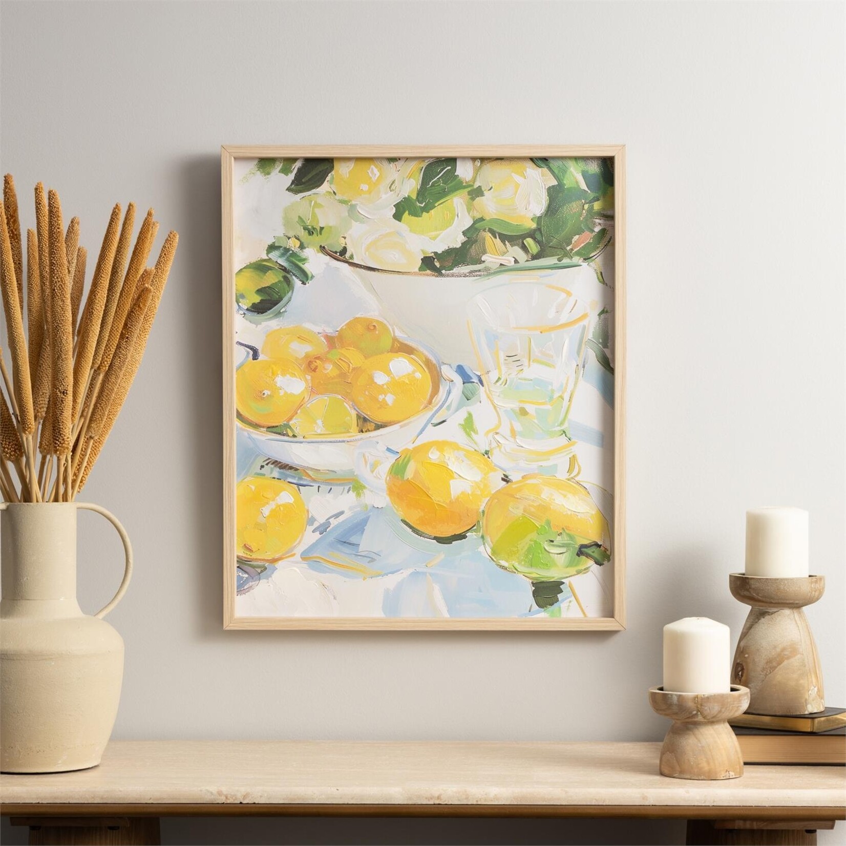 Deco Marche Yellow Canvas Fruit Lemon Framed Wall Art 24"W, 20"H