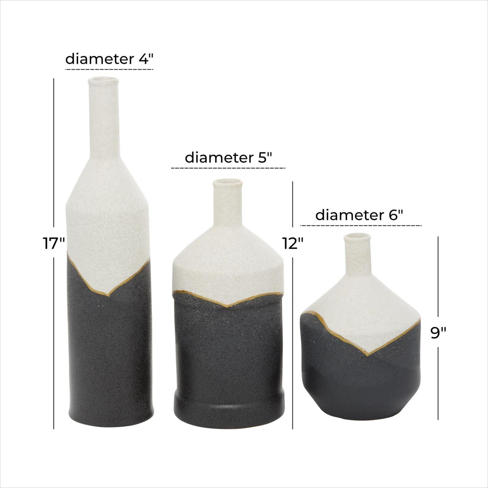 Deco Marche CosmoLiving by Cosmopolitan Black Ceramic Decorative Vase Set of 3