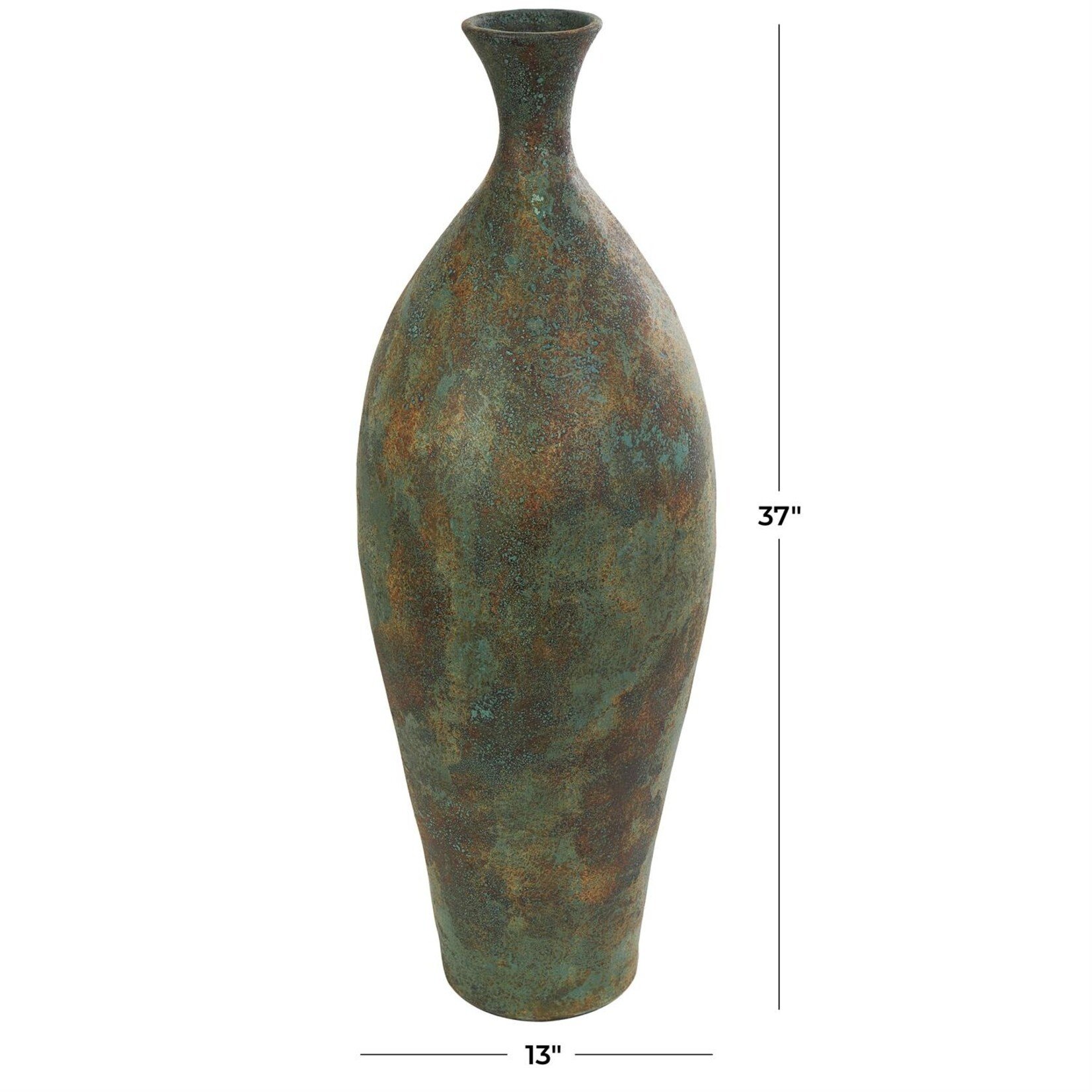 Deco Marche Green Ceramic Tall Distressed Antique Style Decorative Vase