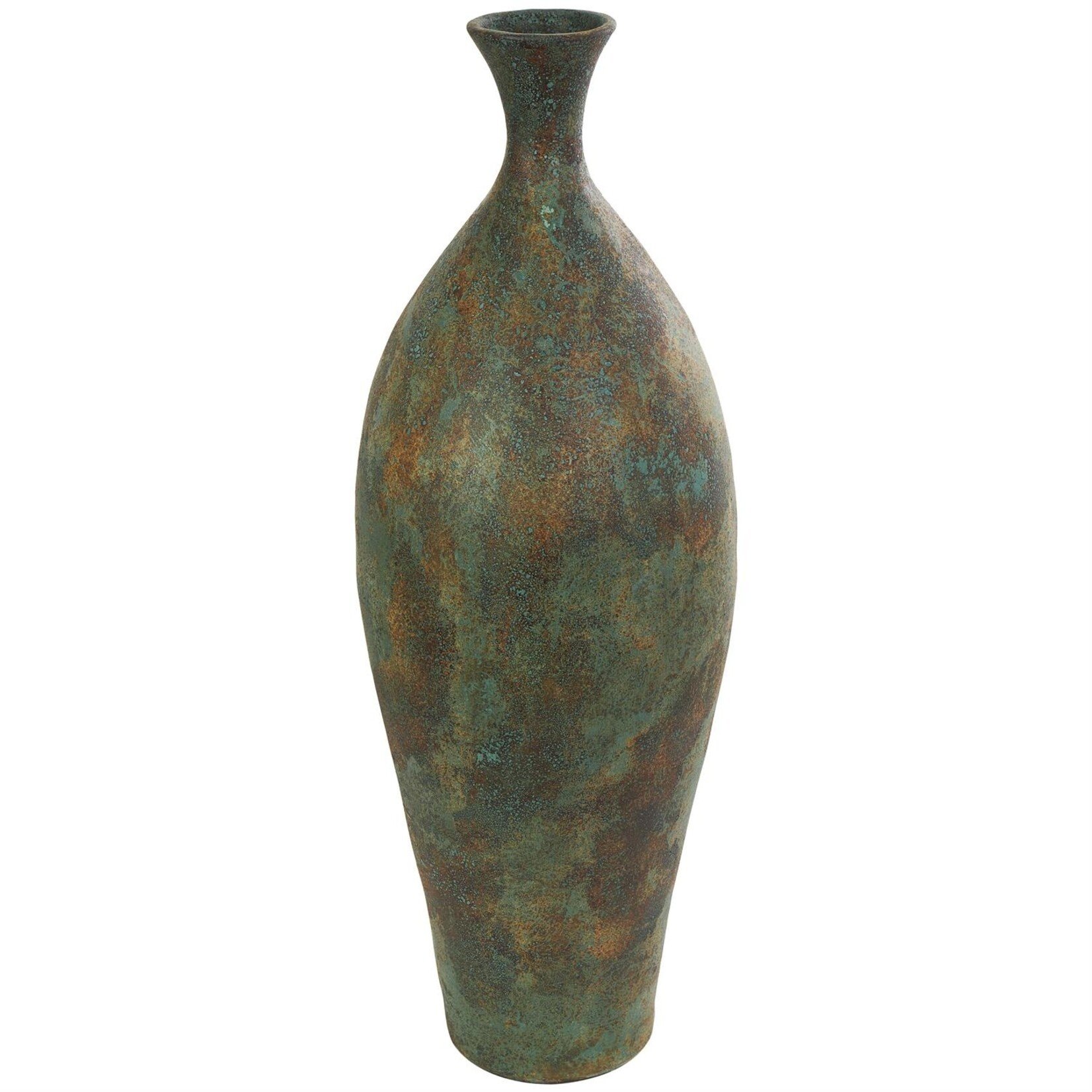Deco Marche Green Ceramic Tall Distressed Antique Style Decorative Vase