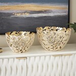 Deco Marche Gold Aluminum Metal Leaf Decorative Bowl Set of 2 15",12"W