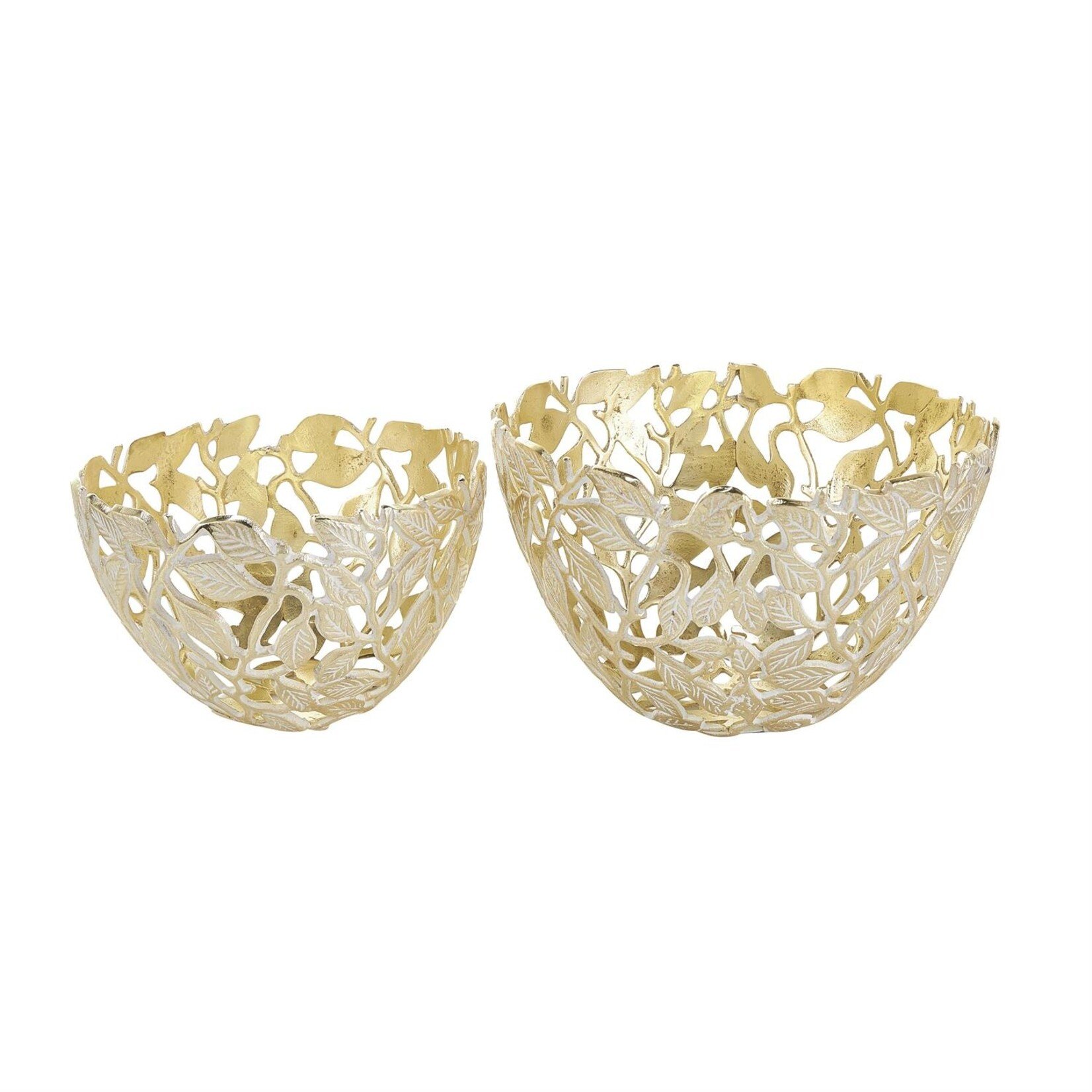 Deco Marche Gold Aluminum Metal Leaf Decorative Bowl Set of 2 15",12"W