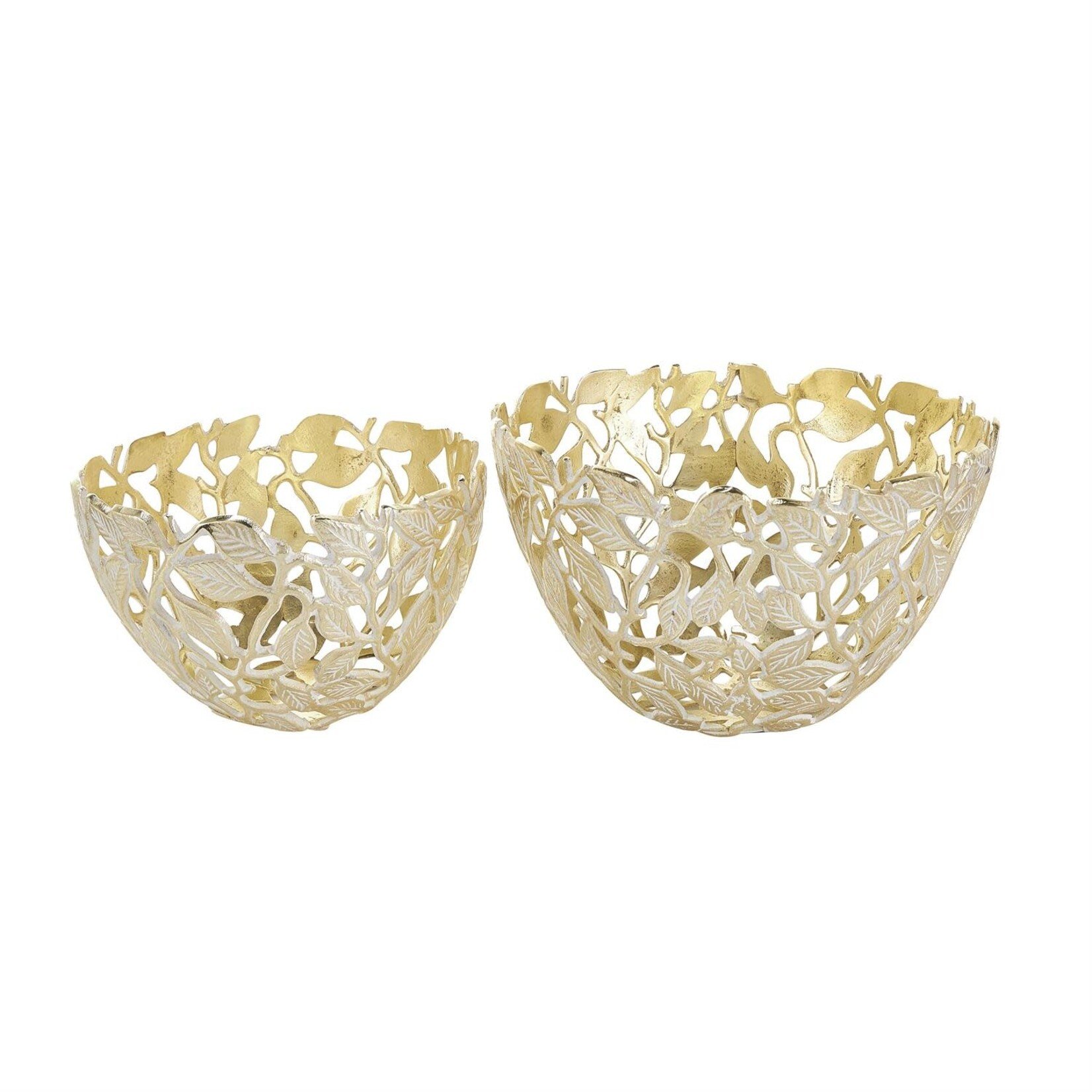 Deco Marche Gold Aluminum Metal Leaf Decorative Bowl Set of 2 15",12"W