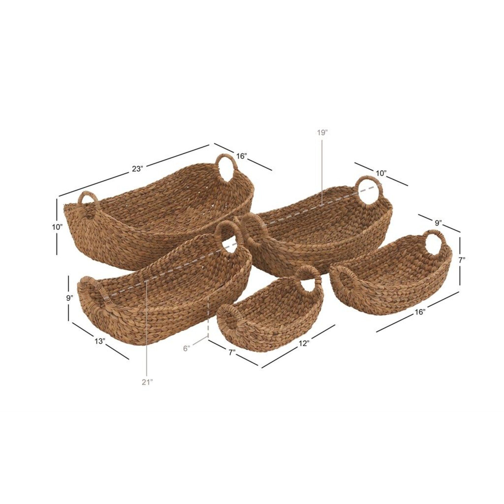 Deco Marche Brown Seagrass Storage Basket with Metal Handles, Set of 5
