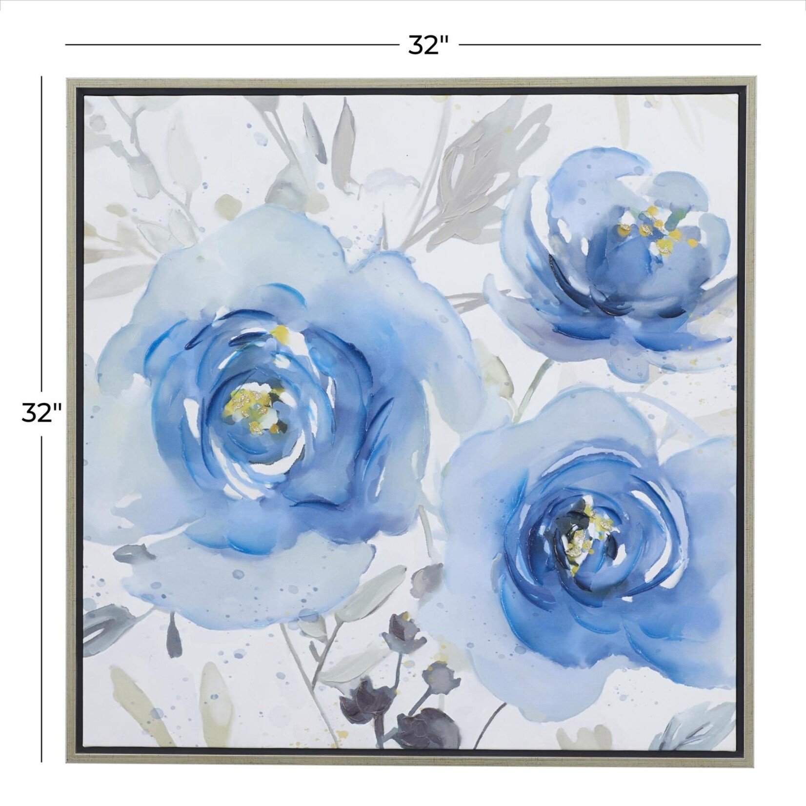 Deco Marche Blue Canvas Floral Living Room Framed Wall Art