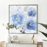Deco Marche Blue Canvas Floral Living Room Framed Wall Art