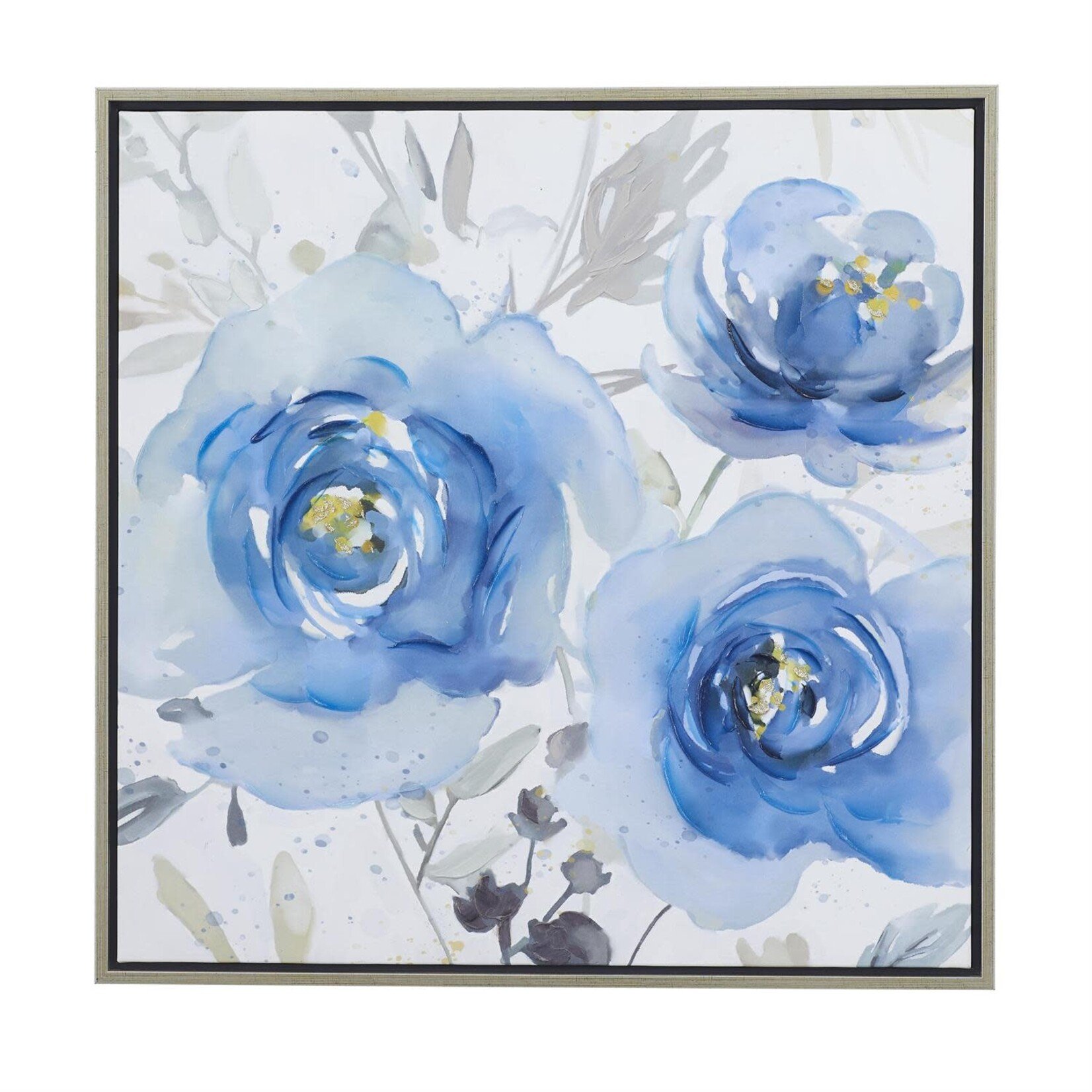 Deco Marche Blue Canvas Floral Living Room Framed Wall Art