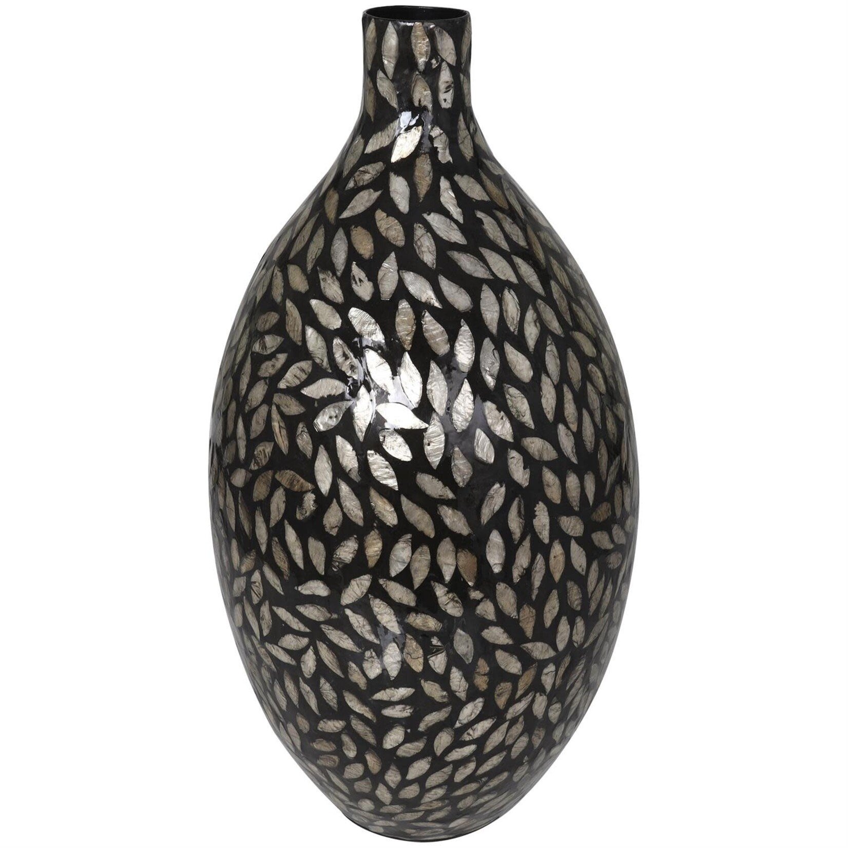 Deco Marche Black Mother of Pearl Shell Mosaic Decorative Vase, 11"x 22"
