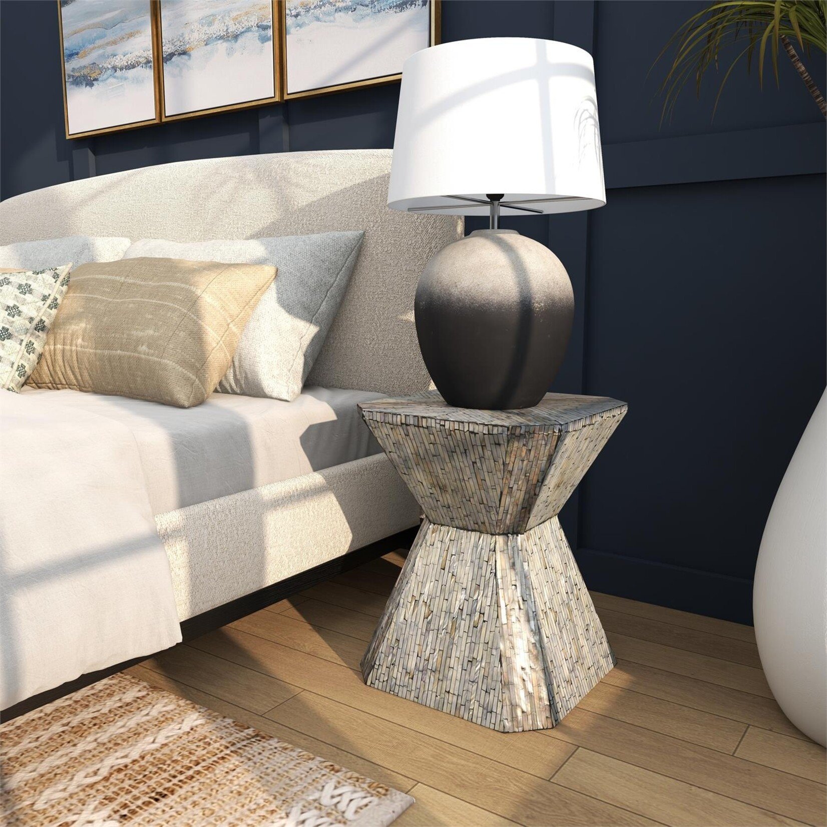 Deco Marche Gray Mother of Pearl Shell Geometric Hourglass Accent Table